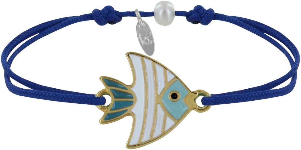 Thumbnail 5 de Bracciale collegamento in ottone LES POULETTES BIJOUX con pesce e medaglia smaltata bianca e turchese