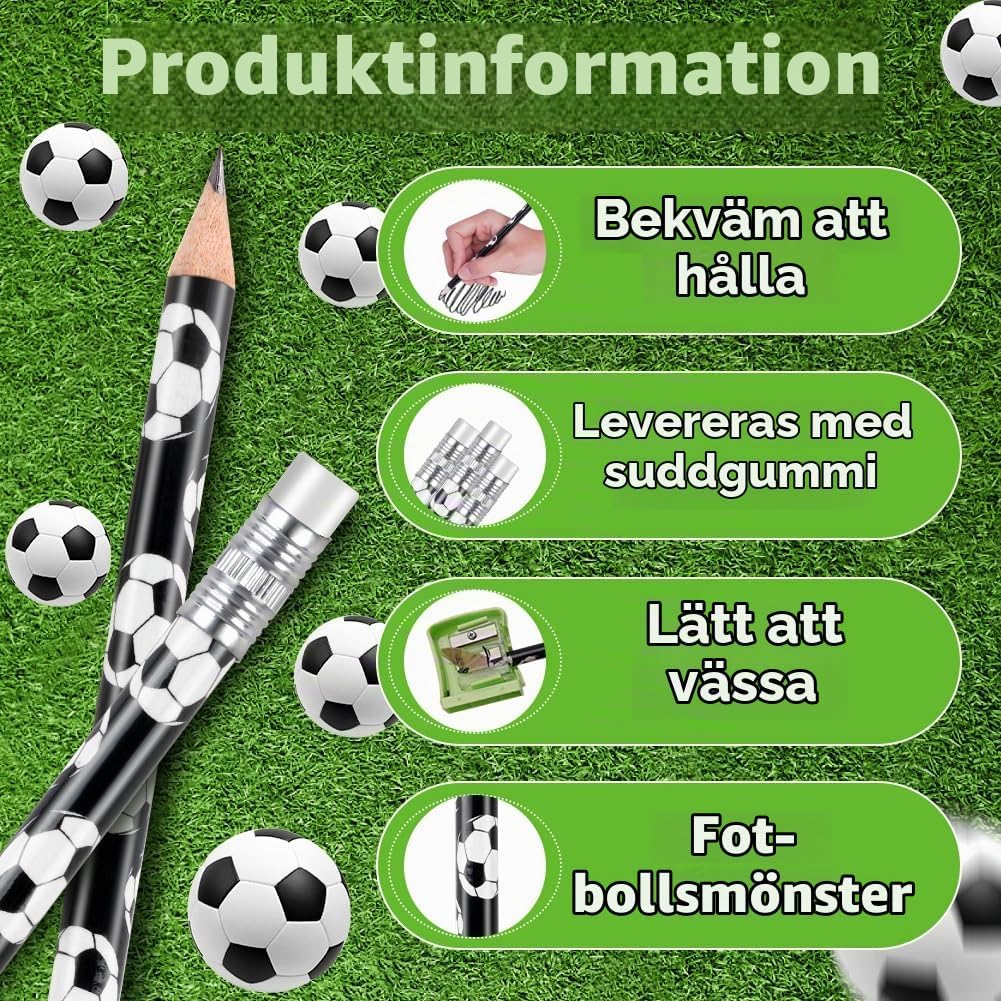 Detalle de AUAUY M1-3566708 blyertspennor med fotbollsmotiv, HB, 12-pack