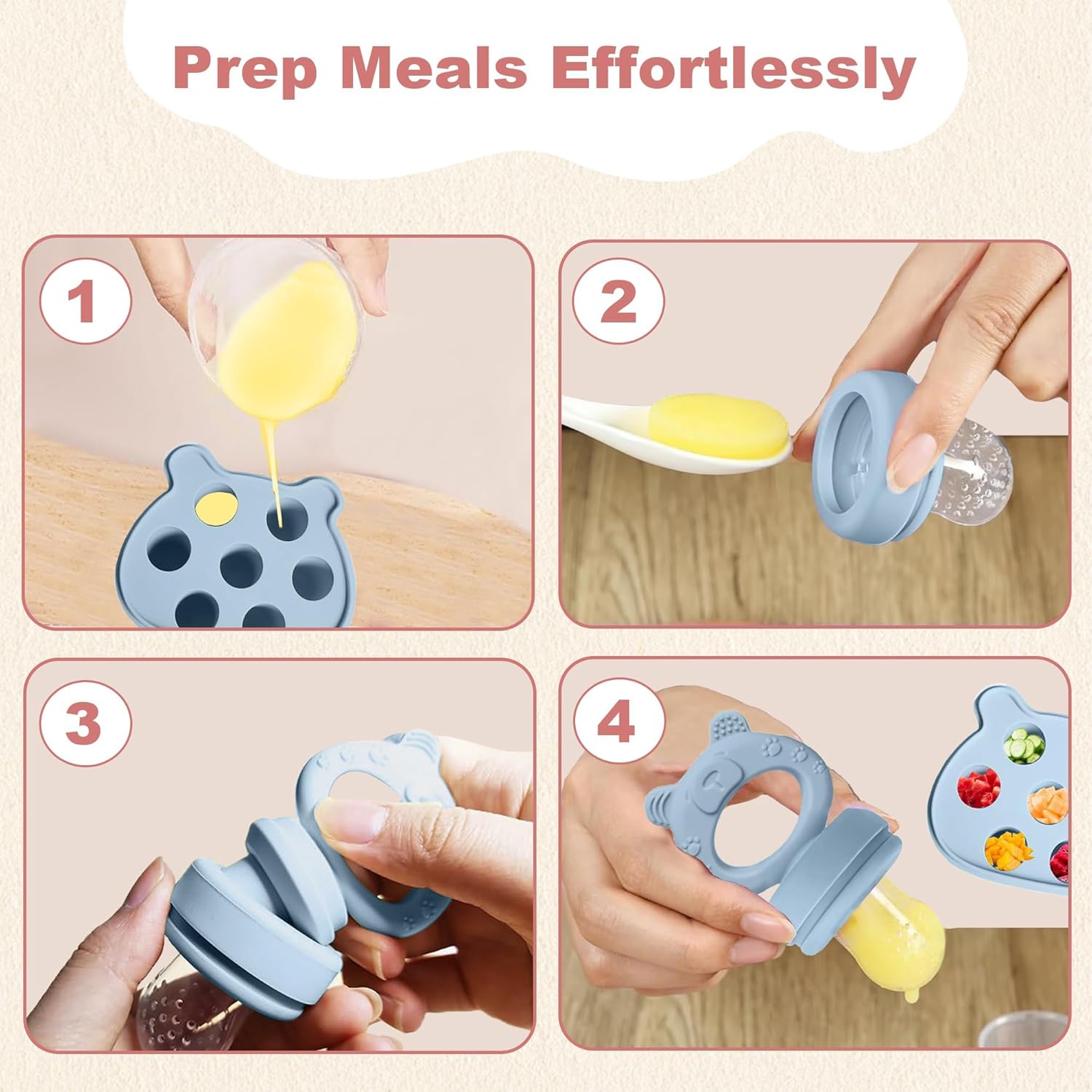 Detalle 2 de Fruit Feeder for Babies (4M+) - Bears Green/Blue-cp 3Pack with Teething Dummy & Freezer Tray