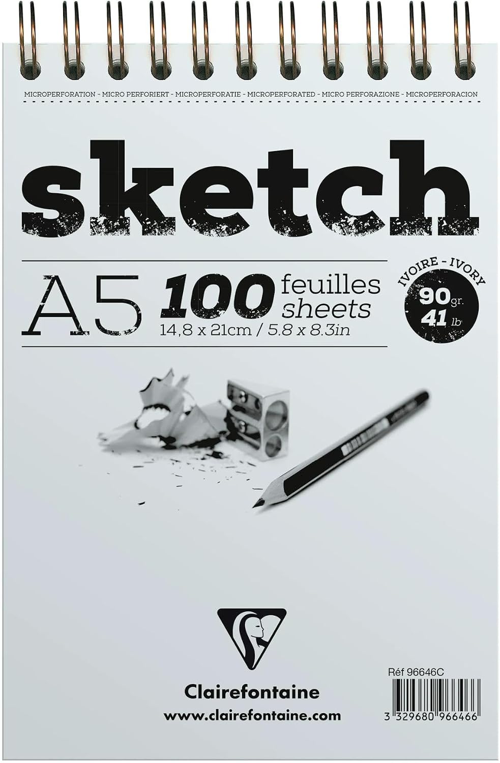 Detalle de Clairefontaine 96606C Blocco Spiralato Carta Sketch A5 – 5 blocchi, 90 g, grana fine, fogli staccabili