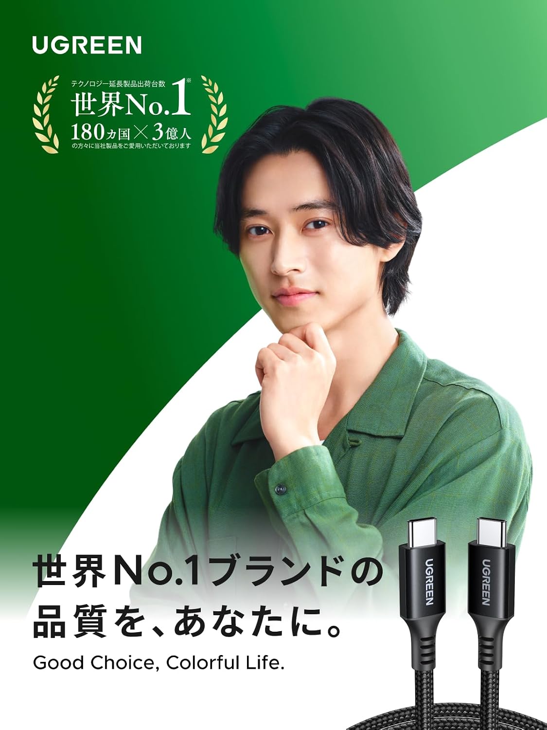 Detalle 2 de UGREEN USB Type-Cケーブル 1m、最大100W・5A対応、ナイロン編組、480Mbpsデータ転送