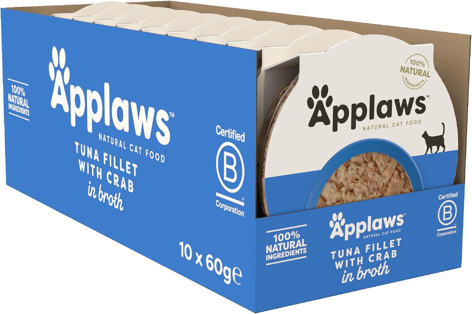 Detalle de Applaws Alimento per Gatti 100% Naturale Succulento Filetto di Tonno con Granchio in Brodo – 10 vasetti da 60 g