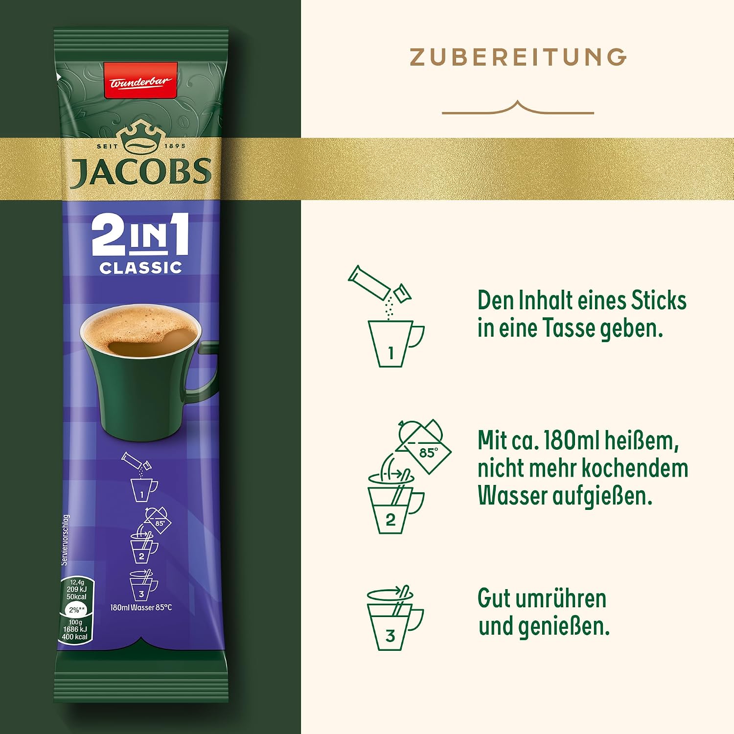 Thumbnail 2 de Jacobs 2in1 Classic: löslicher Bohnenkaffee mit Creamer – 120 Sticks, kompakte Alltagslösung