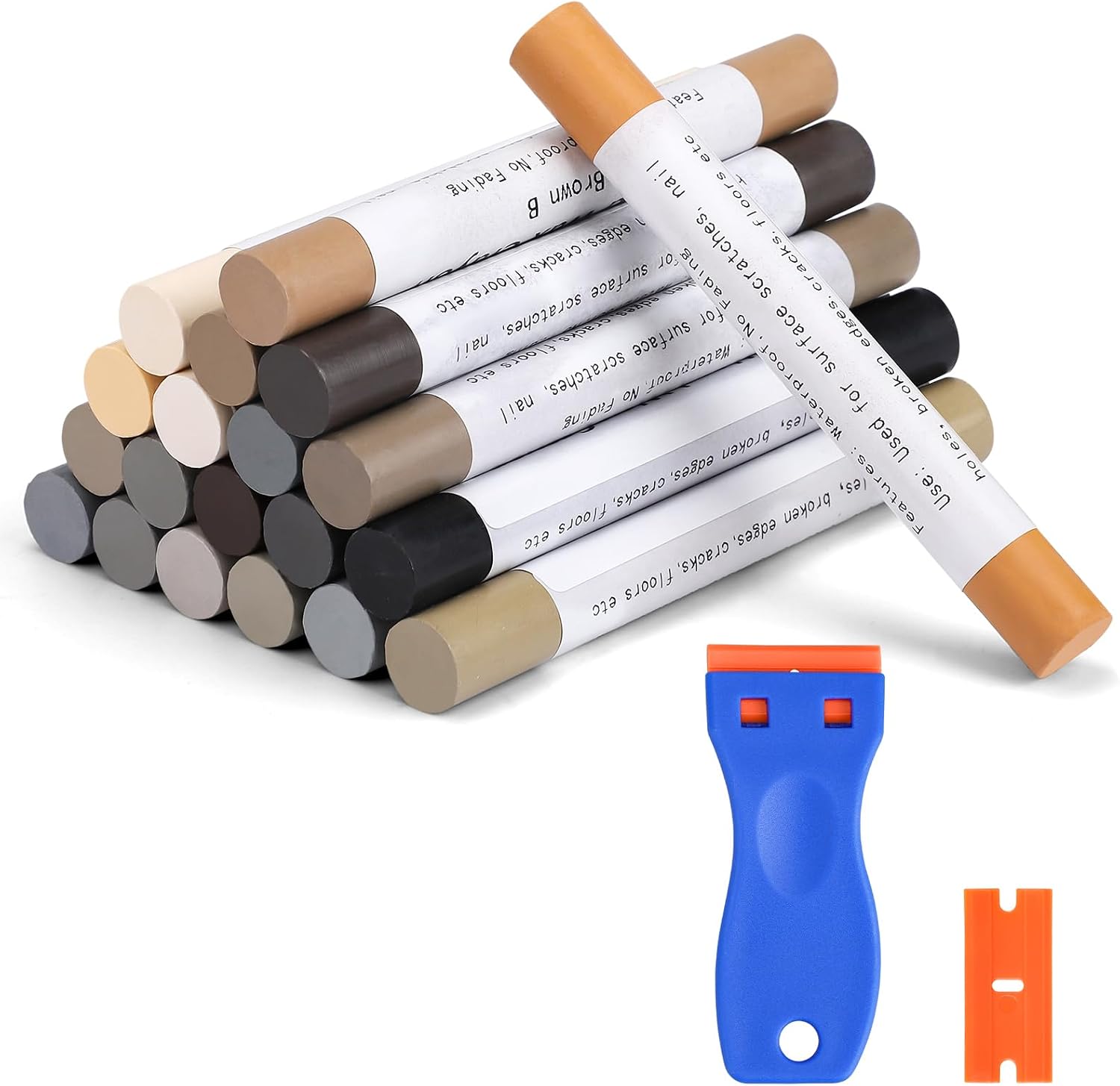 Detalle de Nakutita 116 meubelreparatieset met grijze waxstiften voor hout en laminaat