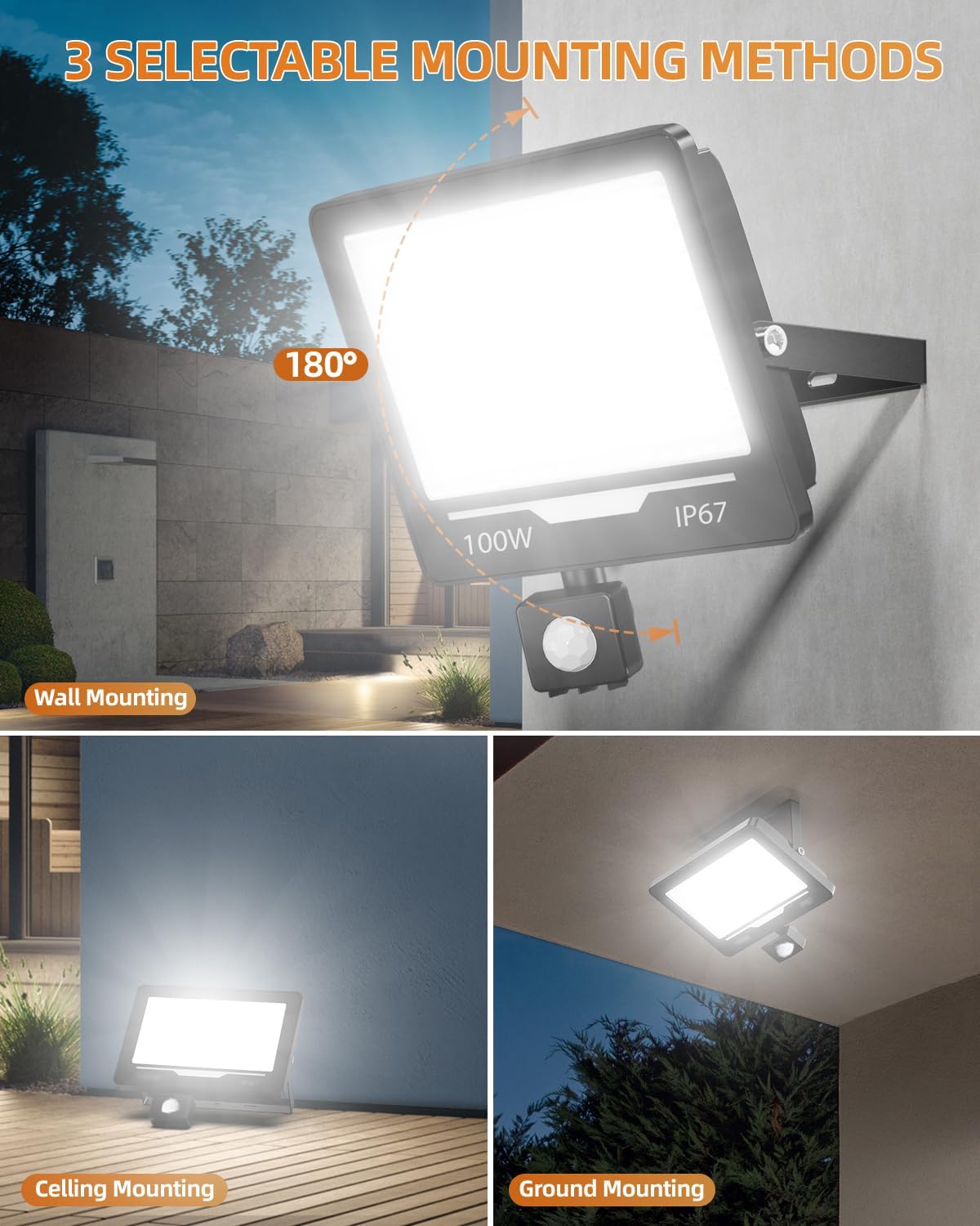 Detalle de TOPAUBUB 100W Projecteur LED Extérieur avec Détecteur de Mouvement – 10000 LM, IP67 et Blanc Froid 6500K