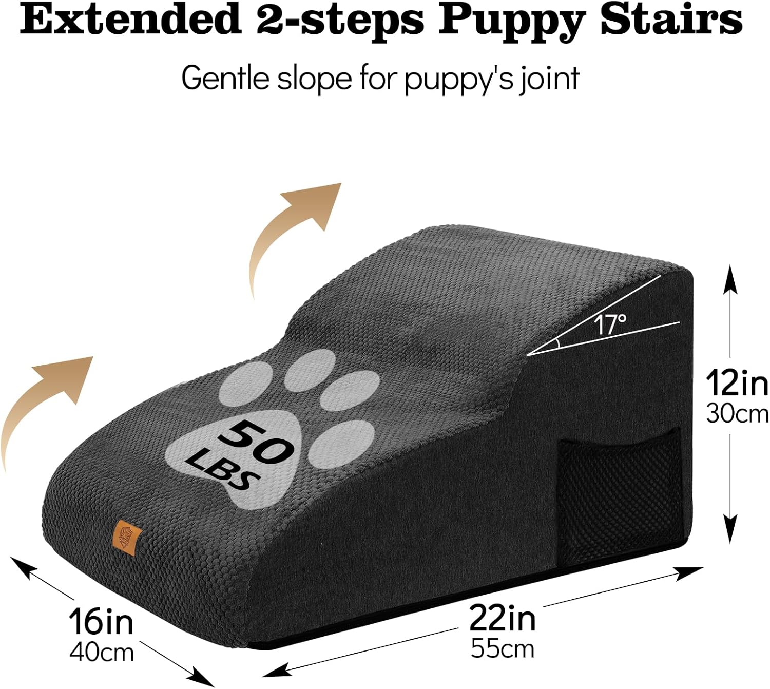Detalle de Pawchop Dog Ramp for Sofa: 2-Step Waterproof Dog Steps (55 x 40 x 30 cm)