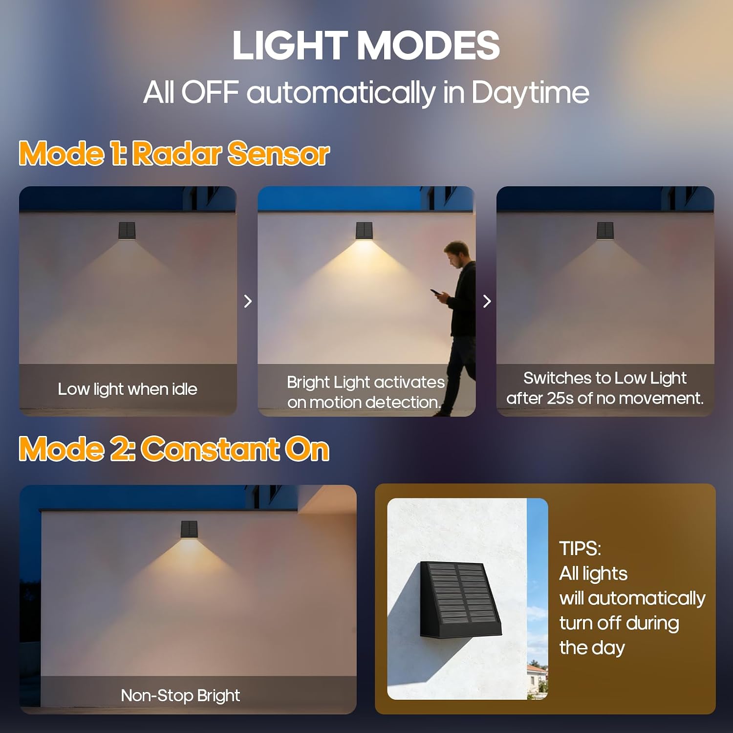 Detalle de Soiarllt 4-Pack Solar Wall Sconces, Warm White, Motion Sensor, IP65