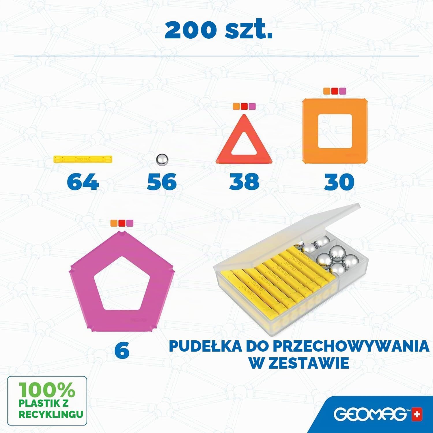 Detalle de Geomag Classic Panels 474 – magnetyczny zestaw konstrukcyjny, 200 elementów