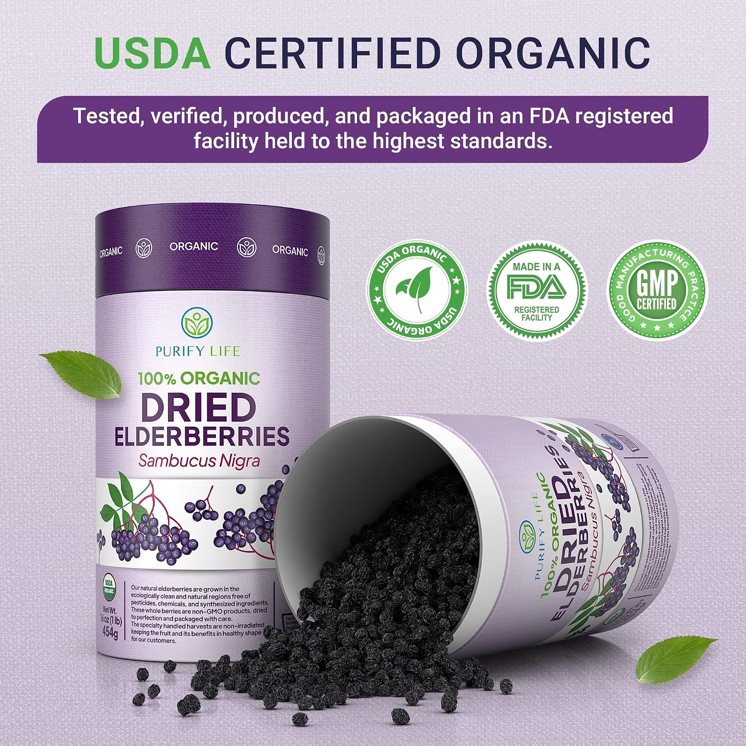 Detalle 2 de Purify Life ODE2 Organic Dried Elderberries, 1 lb, Non-Irradiated