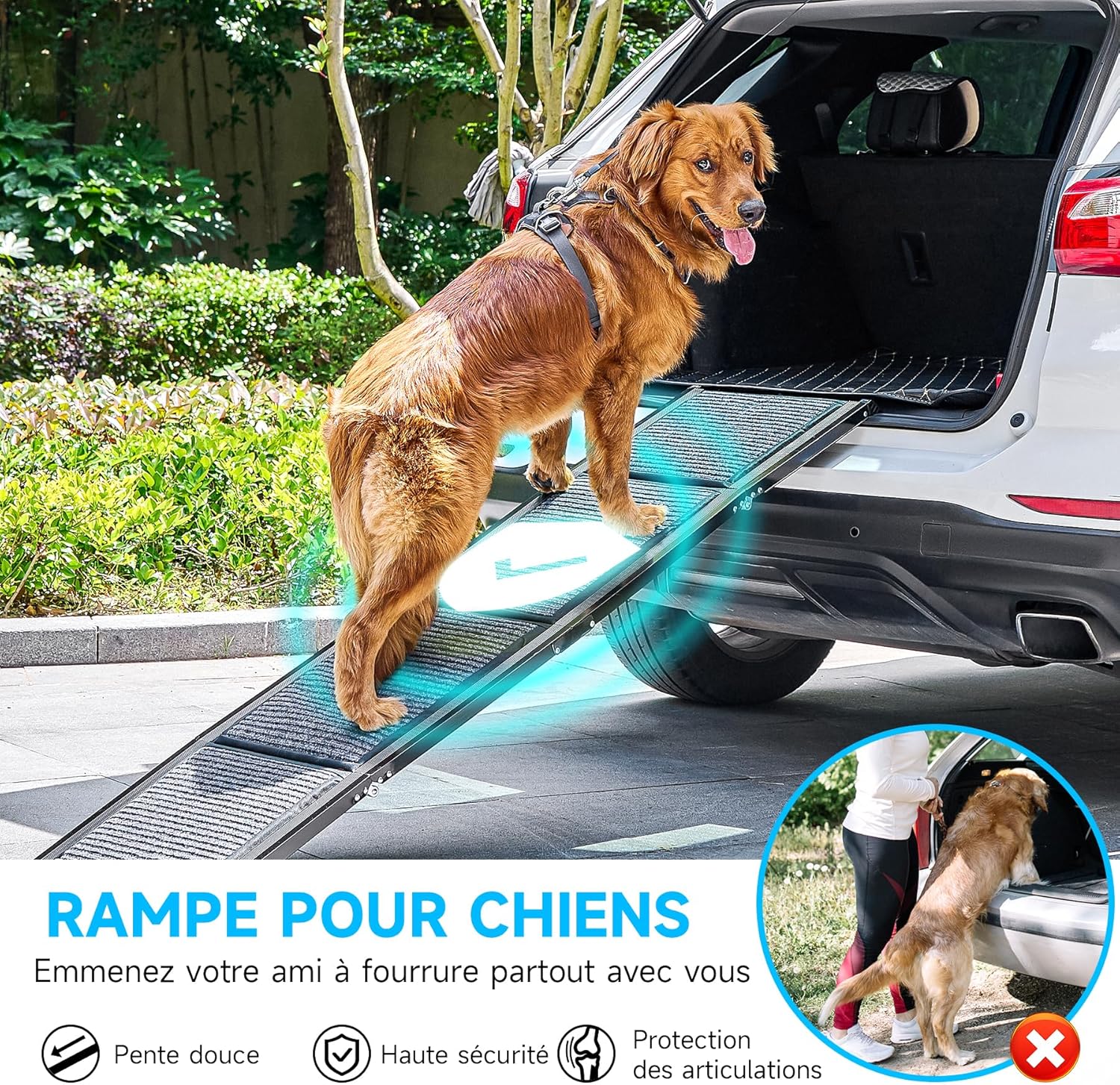 Detalle de CO-Z Rampe pour Chien 160×44 cm – Rampe d’accès voiture pliable, capacité 90 kg