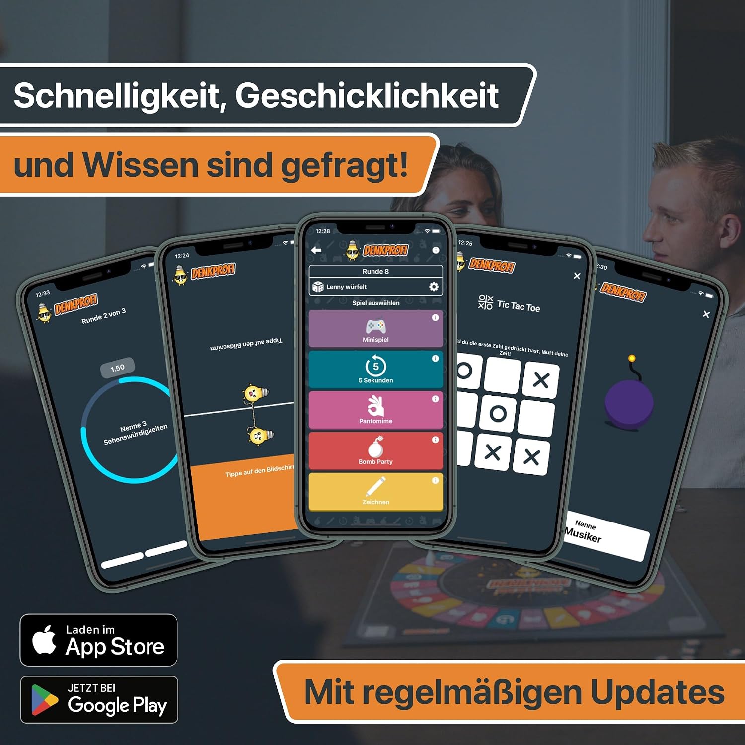 Detalle 2 de Denkprofi – Das Brettspiel mit App: Interaktives Quiz- und Wissensspiel für 3–6 Personen