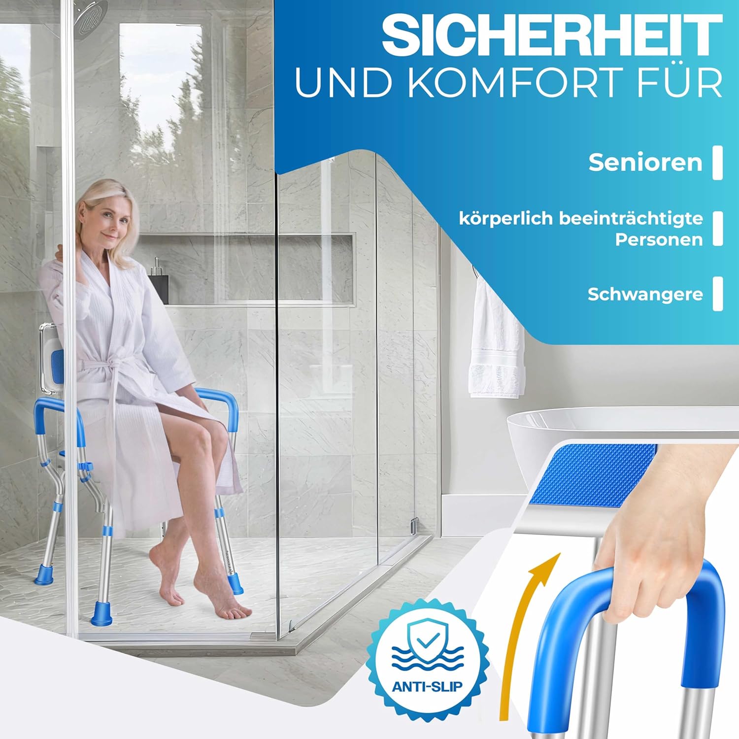 Thumbnail 5 de KESSER Duschhocker mit Lehne – vielseitiger Duschstuhl, 150 kg belastbar, 6 Höhenstufen 38–54 cm