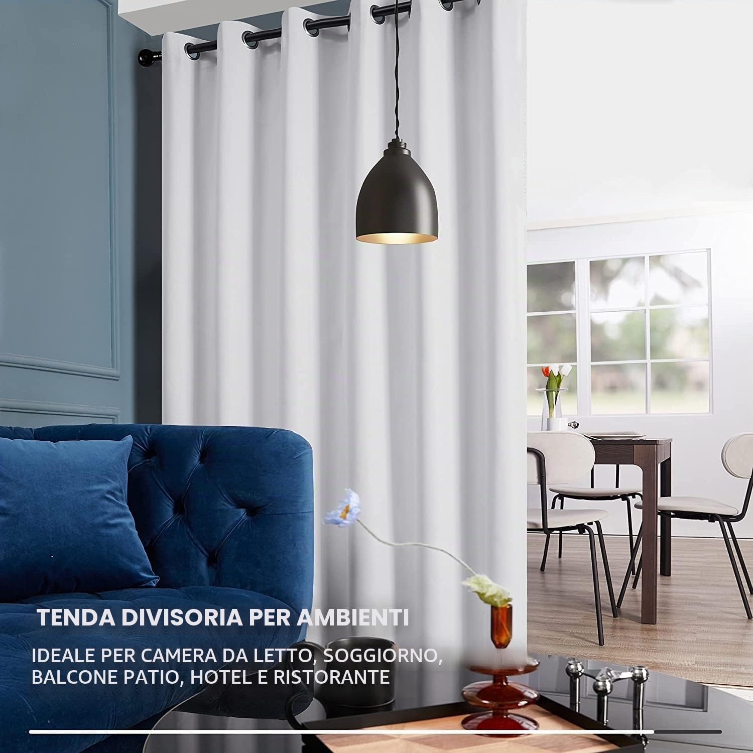 Detalle de Deconovo Tenda Oscurante per Camera da Letto, 200 x 290 cm, Grigio Perla – 1 Pannello con Occhielli, 8 Anelli, OEKO-TEX