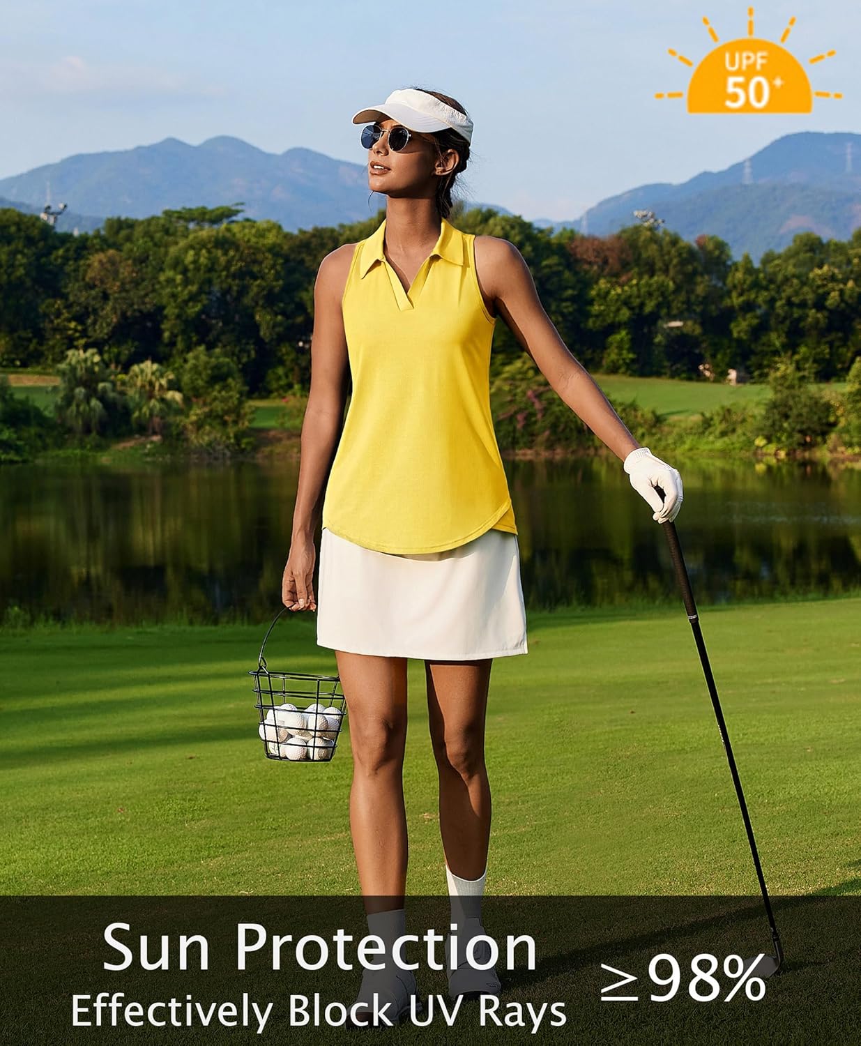 Thumbnail 1 de PINSPARK Women's Golf Shirt UPF 50+ Sleeveless Collared Tank with Quick-Dry, V-Neck Racerback