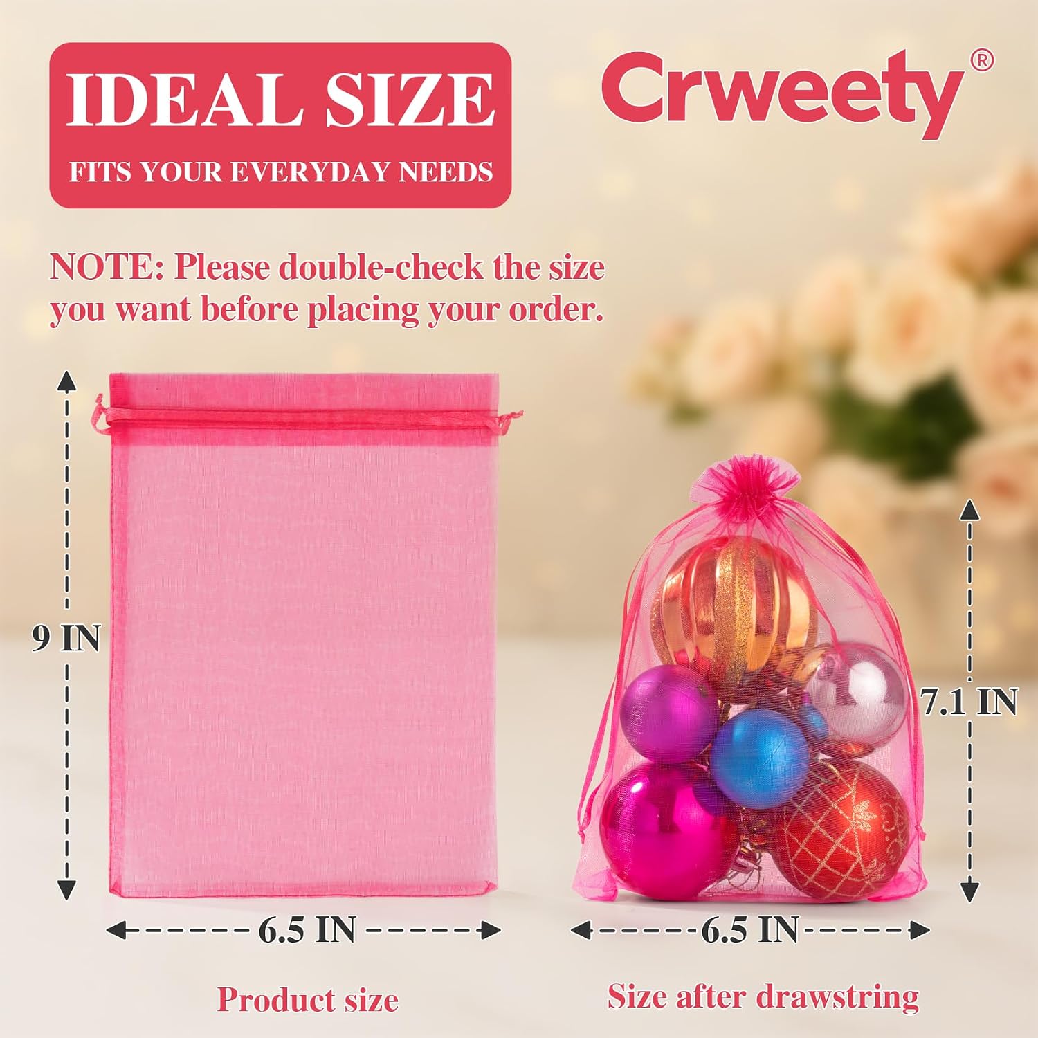 Thumbnail 1 de Crweety White Organza Bags 6x9 Inches (50 Pcs) – Large Mesh Gift Bags with Drawstring for Wedding Favors and More