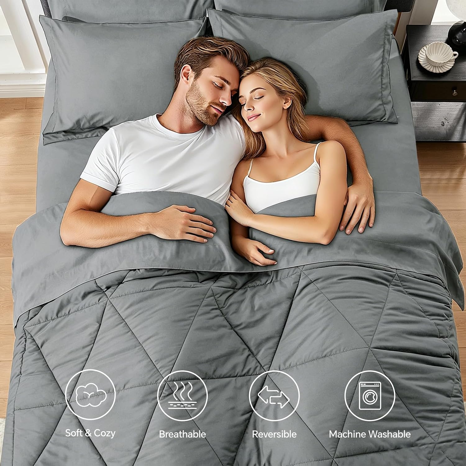 Detalle de BEDELITE King Comforter Set, 7-Piece Dark Gray Bed in a Bag