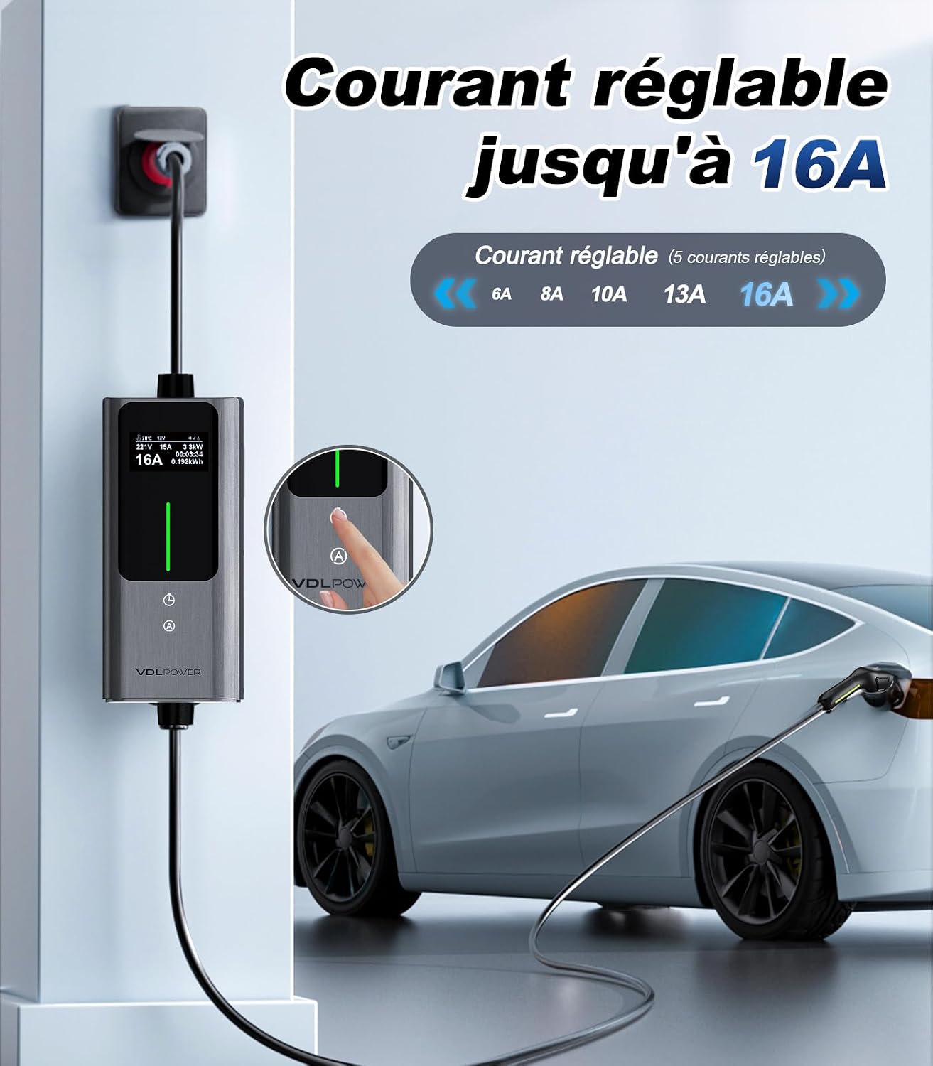 Thumbnail 2 de VDLPOWERVP Chargeur Voiture Electrique 11 kW portable - 8 m Type 2, IP65, courant réglable 6–16 A