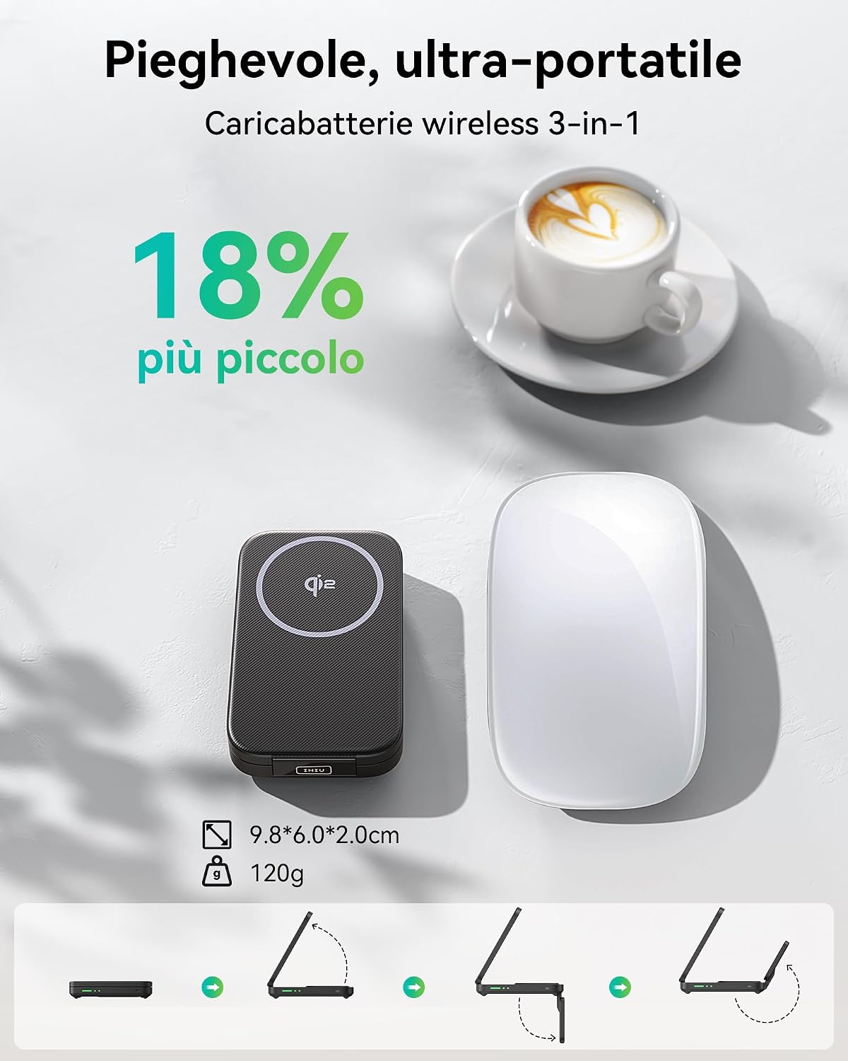 Thumbnail 2 de INIU Caricatore Wireless 3 in 1 15W con Qi2 e MagSafe pieghevole da viaggio per iPhone, Apple Watch e AirPods Pro