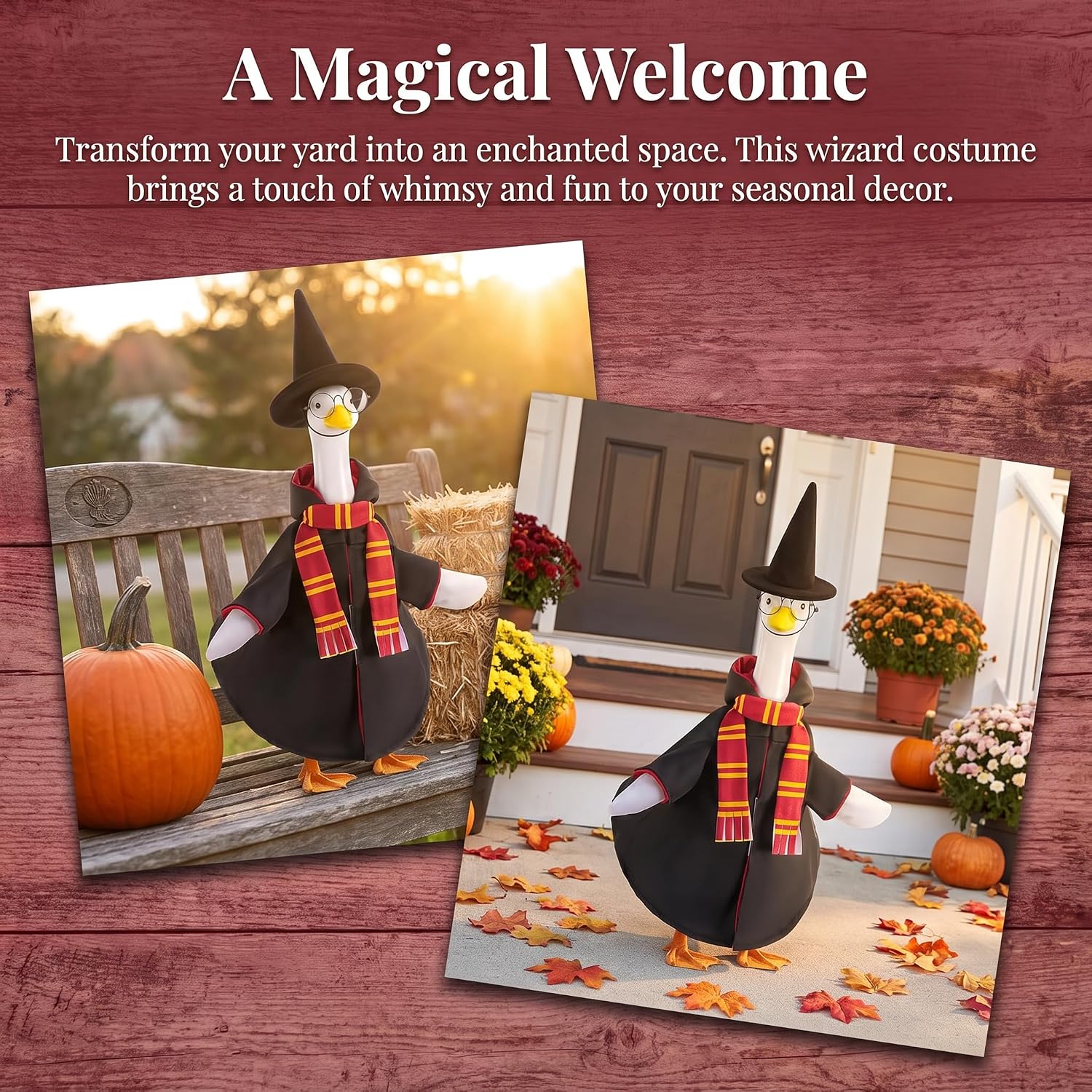 Detalle 2 de YIREG 4-Piece Porch Goose Wizard Costume for 23-Inch Goose Statues
