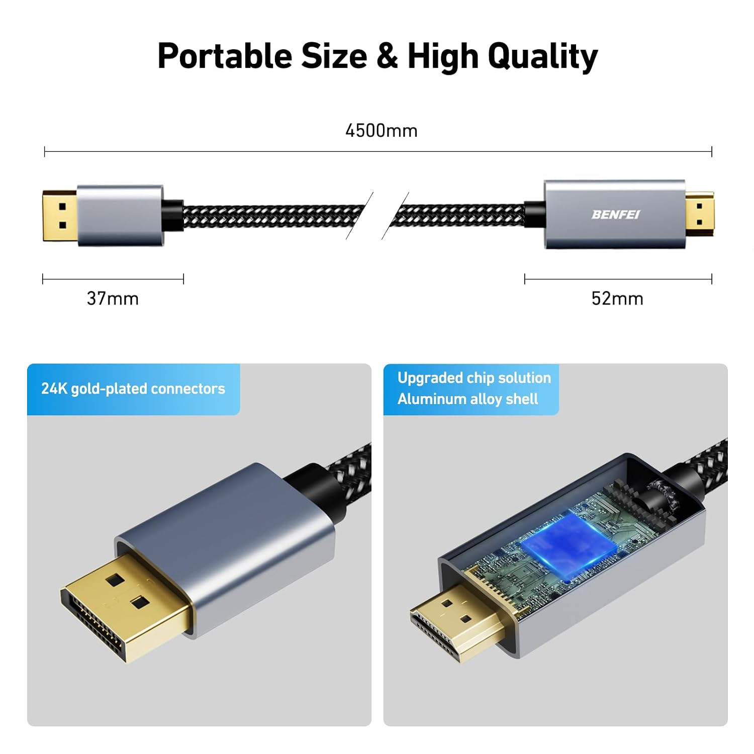 Thumbnail 6 de BENFEI 4K DisplayPort auf HDMI Kabel 4,5 m (DP 1.2 → HDMI 1.4, unidirektional)