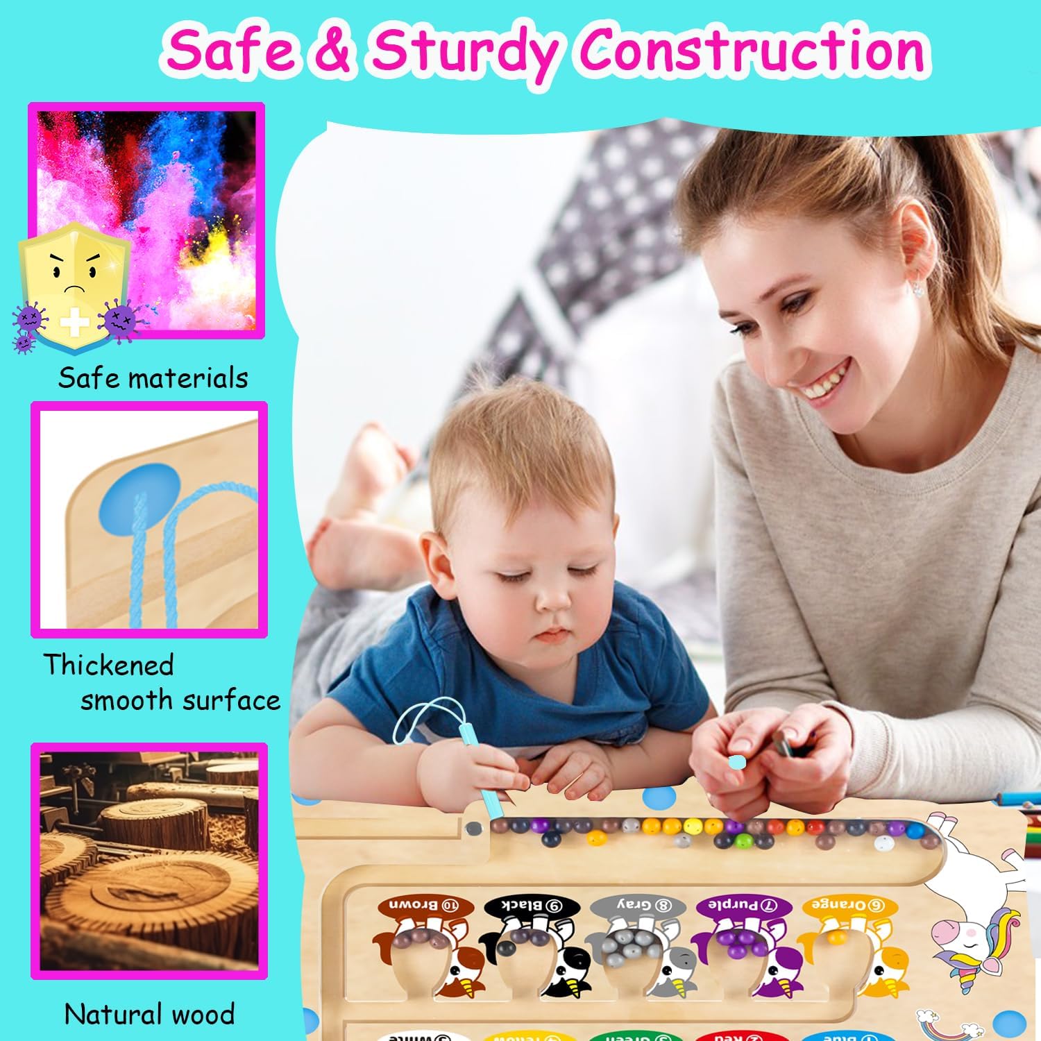Thumbnail 3 de Magnetic Colour & Number Maze Montessori Toy for 2–6 Year Olds (Girls & Boys) – Magnetic Pen Bead Board