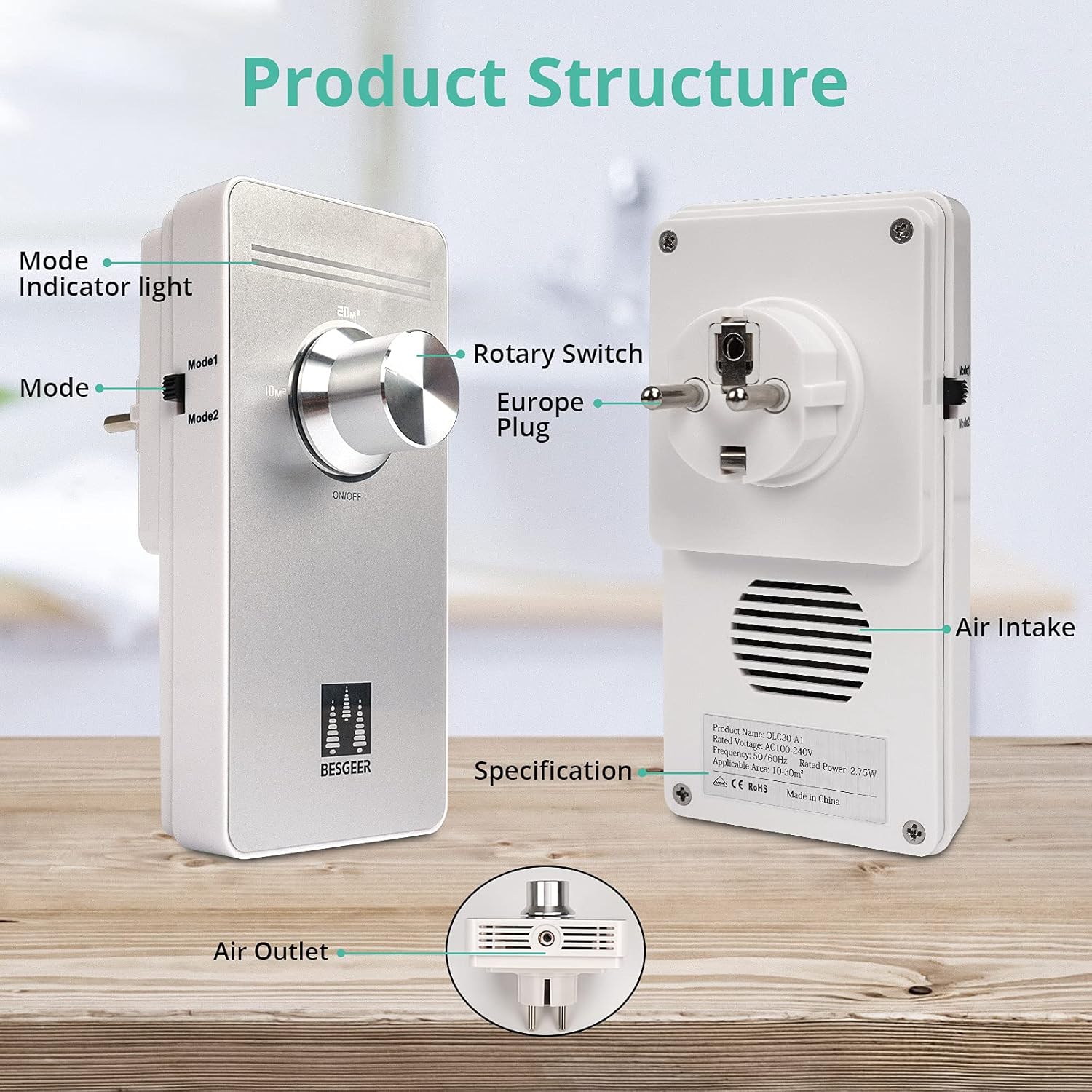 Detalle de Spessn Generatore di ozono purificatore d'aria: purifica, sterilizza e elimina odori in spazi fino a 30 m²