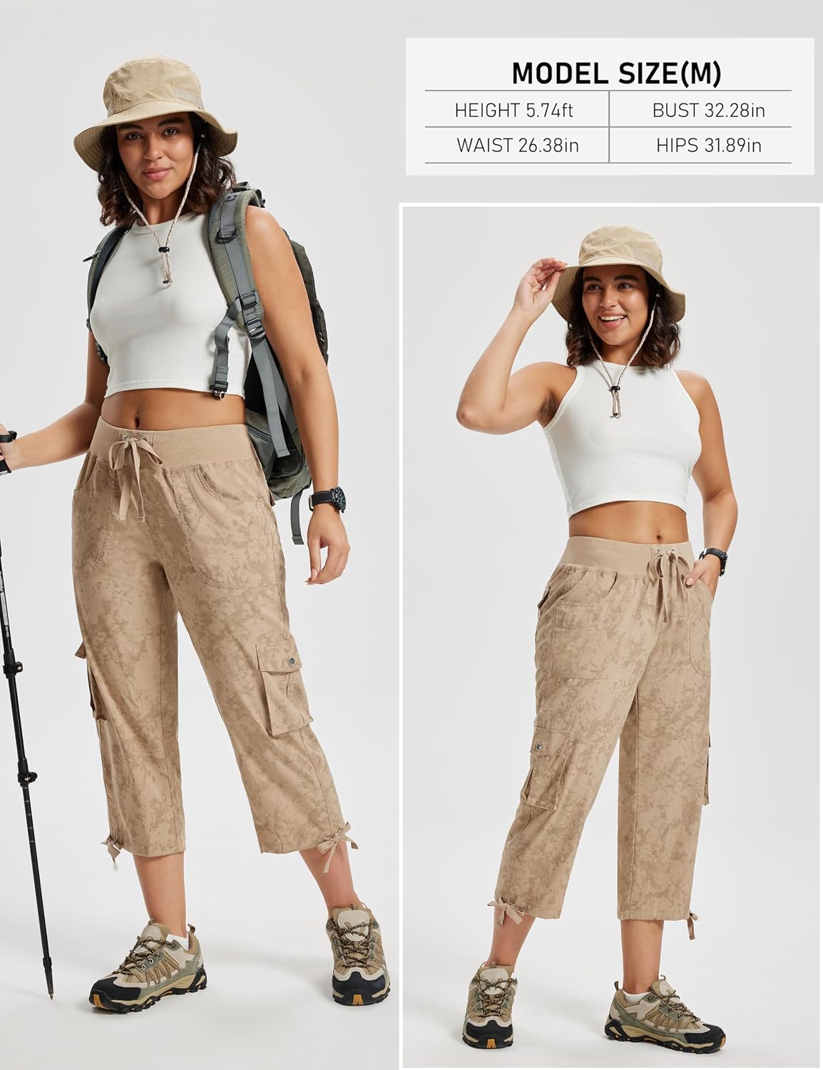 Detalle de MoFiz Women's Cargo Capris with 6 Pockets, Quick-Dry Stretch Fabric