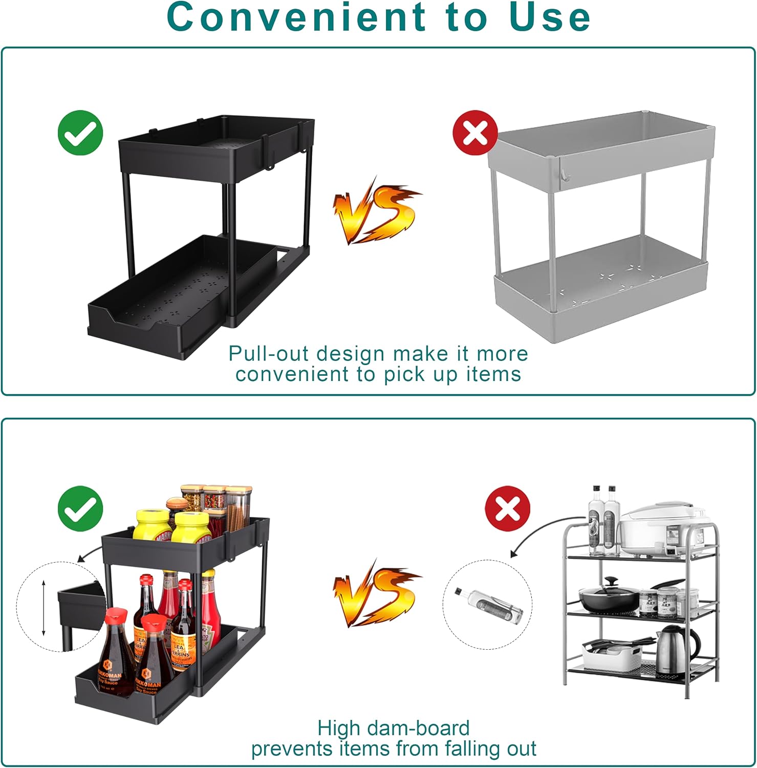 Thumbnail 6 de DEKAVA ORGER-2 Under-Sink Organizer, 2-Tier Sliding Baskets, Black, 2-Pack
