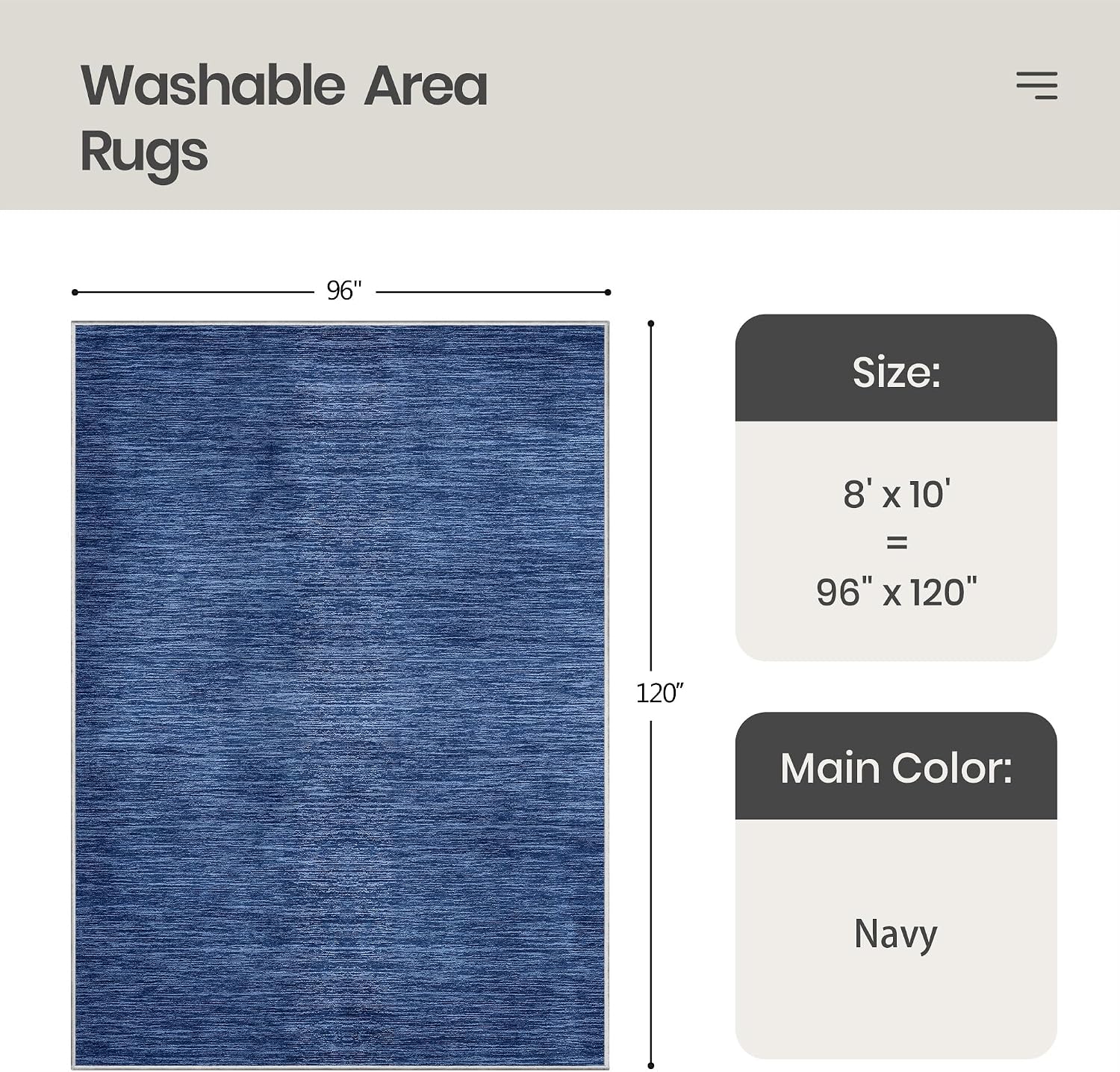 Thumbnail 1 de Valenrug Washable Rugs 6'x9' Navy area rug 🏡