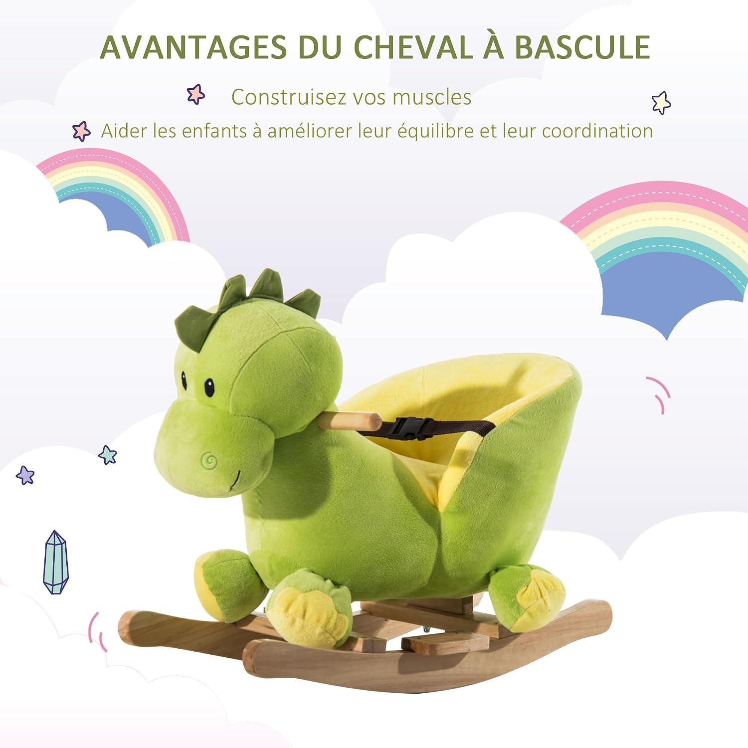 Detalle de HOMCOM 330-013 dinosaurus-hobbelpaard met veiligheidsgordel en 32 liedjes