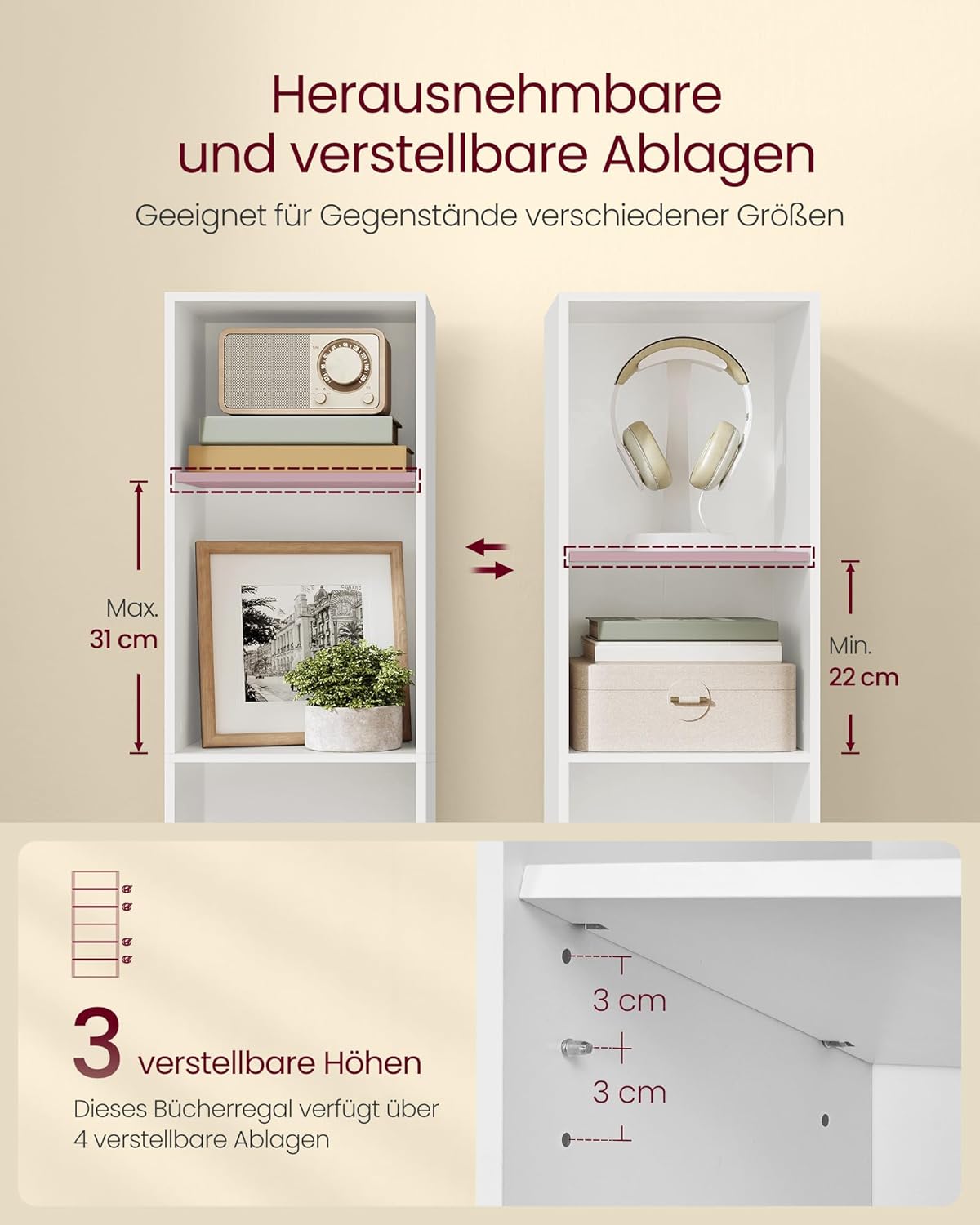 Thumbnail 3 de VASAGLE Custos Kollektion Bücherregal LBC411W01 – offenes 6‑stufiges Regal mit verstellbaren Einlegeböden