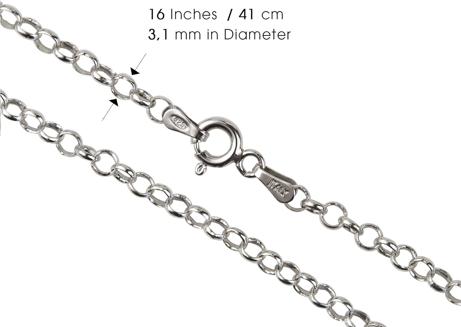 Detalle de Aka Gioielli® Catenina Rolò 3 mm in Argento Sterling 925 Rodio, Collana Unisex 40–75 cm