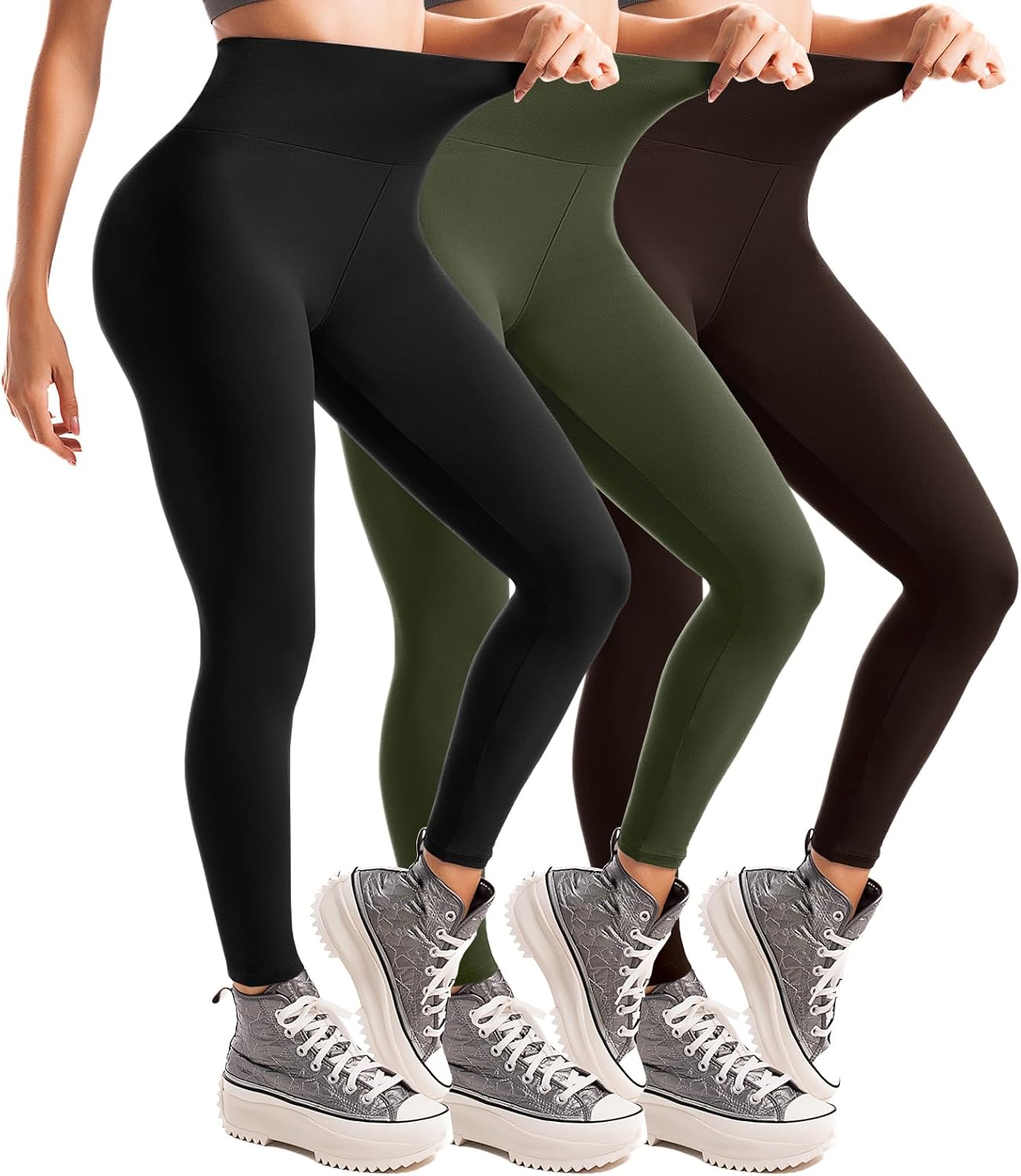 Thumbnail 6 de Leafigure 3-pack high-waisted leggings for women (black) – non see-through workout, yoga & everyday wear