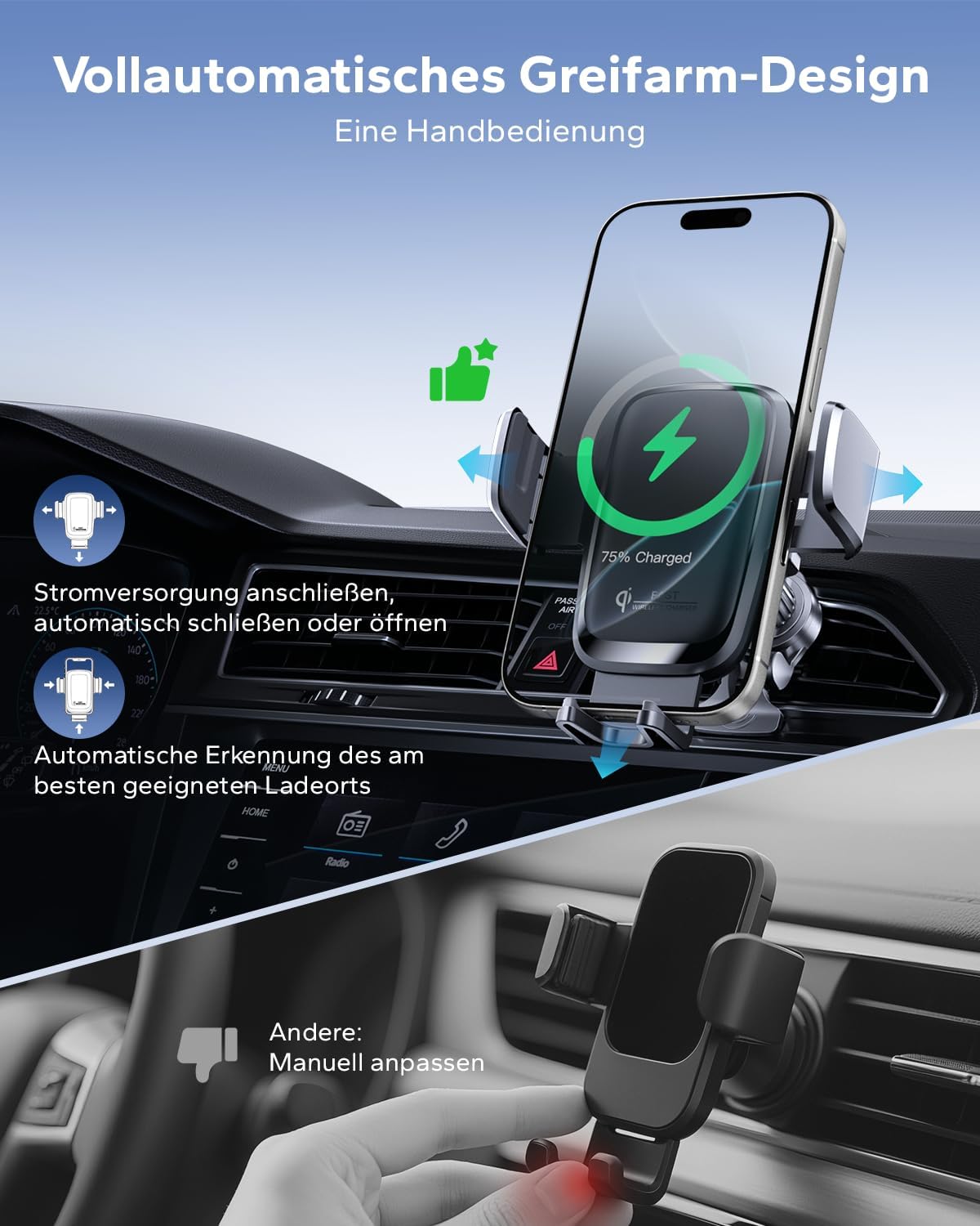 Detalle de KPON 15W Qi Handyhalterung Auto mit Sauger