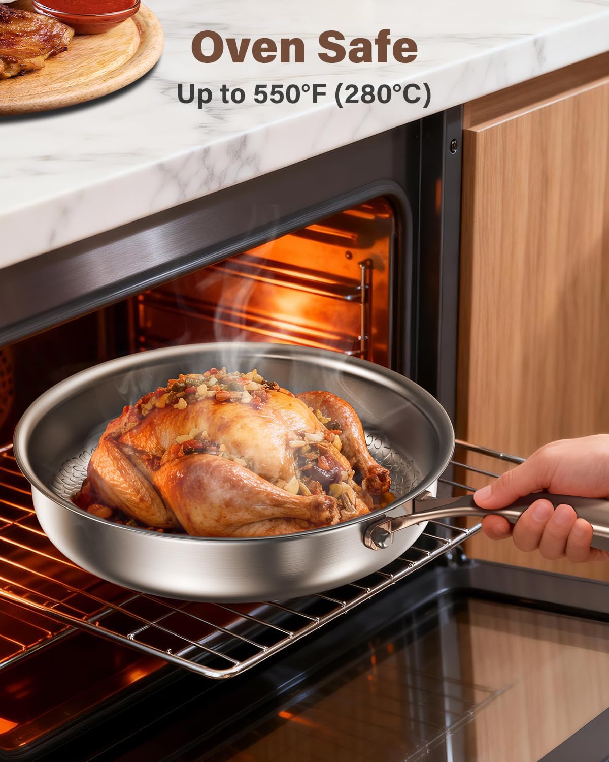 Thumbnail 6 de Akaice Titanium Frying Pan 26cm — 5 Ply, Non‑Coating, Ergonomic Rose Gold Handle