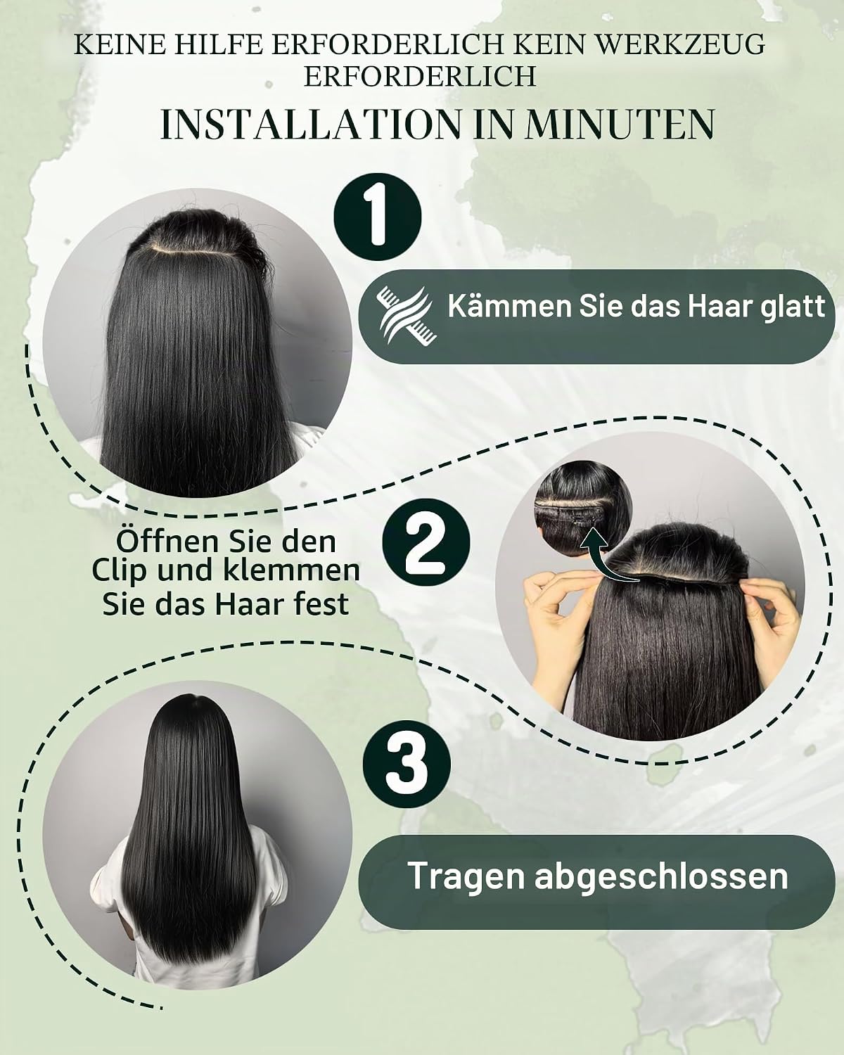 Detalle de RUNATURE Clip-in Extensions Echthaar Braun Highlight Blond 45 cm – 3 Stück 50 g