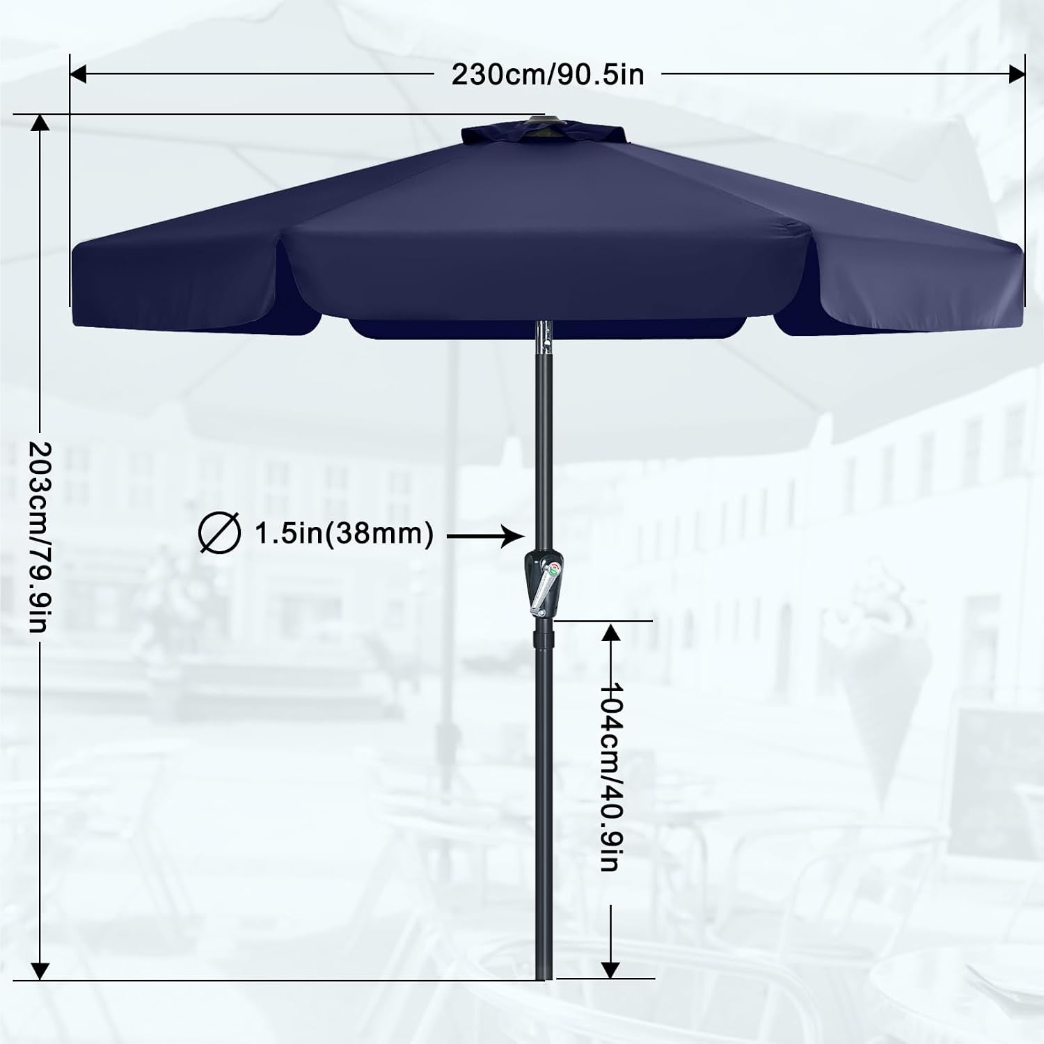 Detalle de MasterCanopy Valance Patio Umbrella for Outdoor Table, 2.3M, Navy Blue