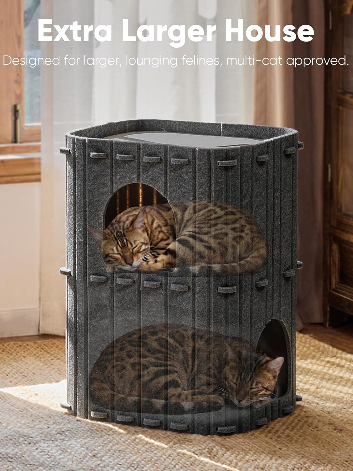 Thumbnail 3 de FUKUMARU 2-Storey Cat House for Indoor Cats (45 x 36 x 60cm), Dark Grey