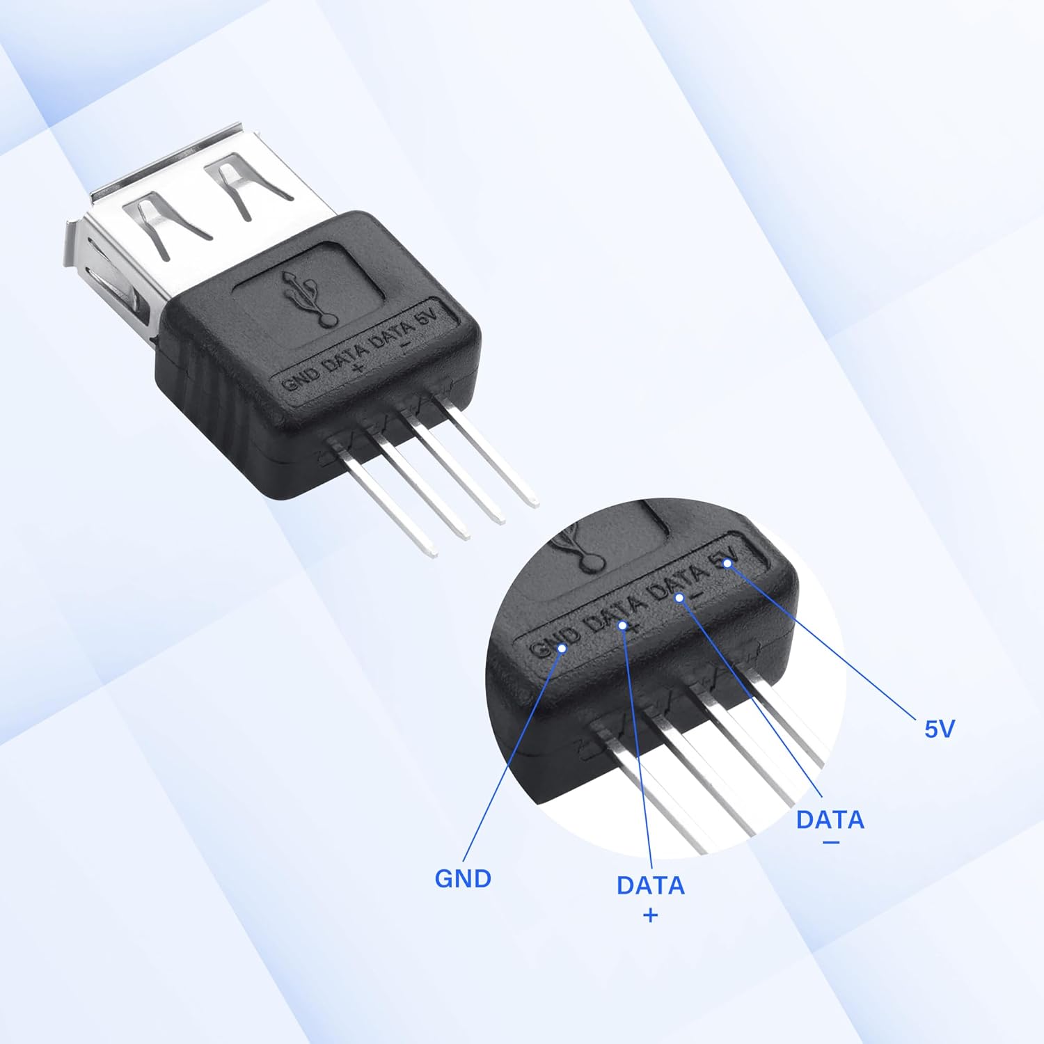 Thumbnail 1 de SinLoon USB A to 4-Pin Replacement Connector (USB-F-S) – Silver-Plated Contacts, 5V DIY Repair Kit