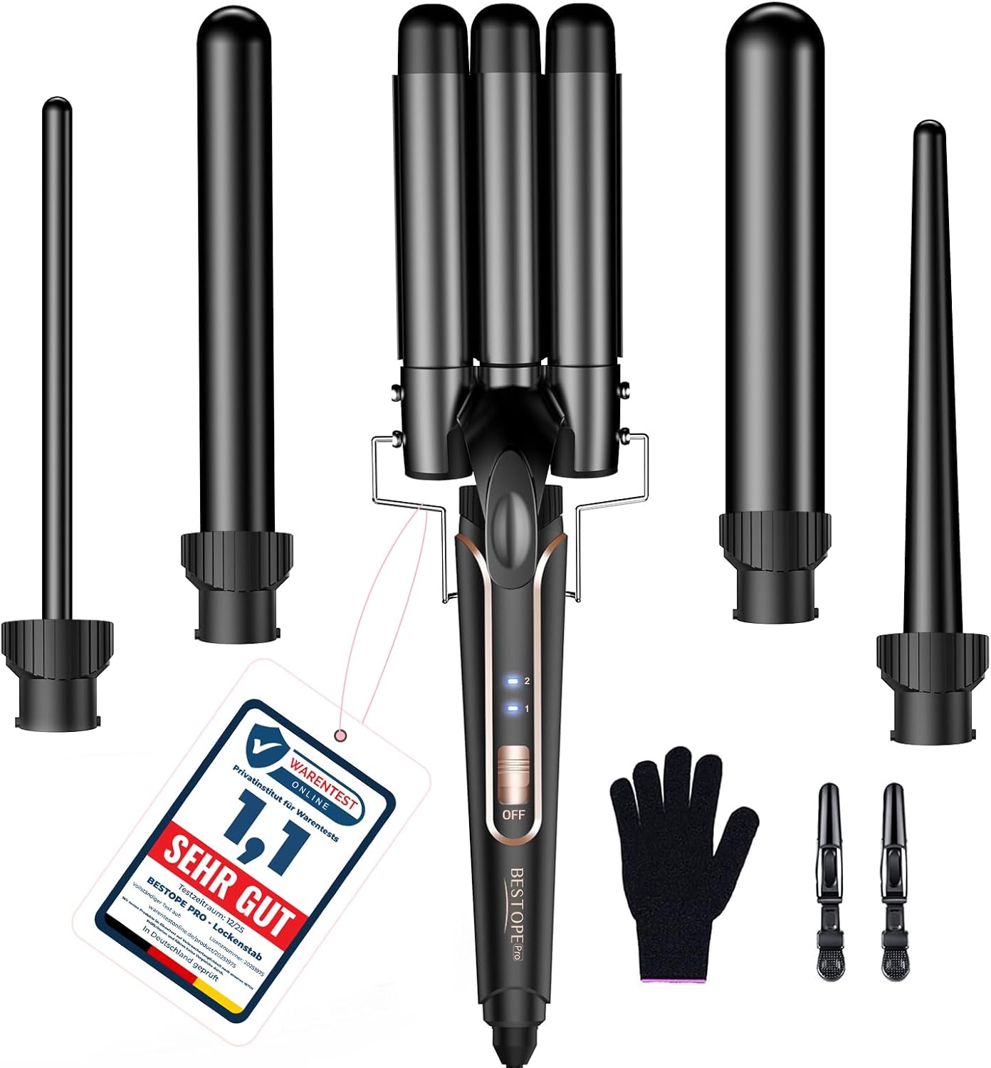 Detalle de BESTOPE PRO 5 in 1 Curling Iron Set: 5 Interchangeable Ceramic Barrels for All Hair Types