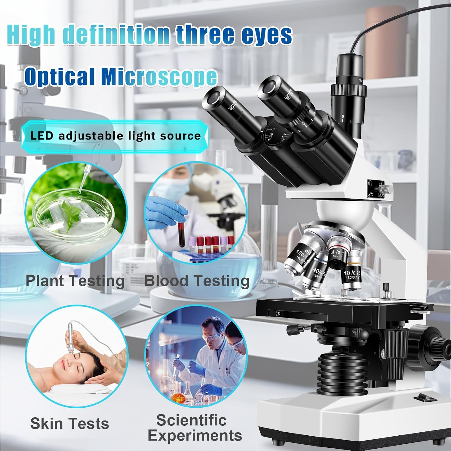 Detalle 2 de Trinocular Microscope 40X–5000X with HD USB Camera