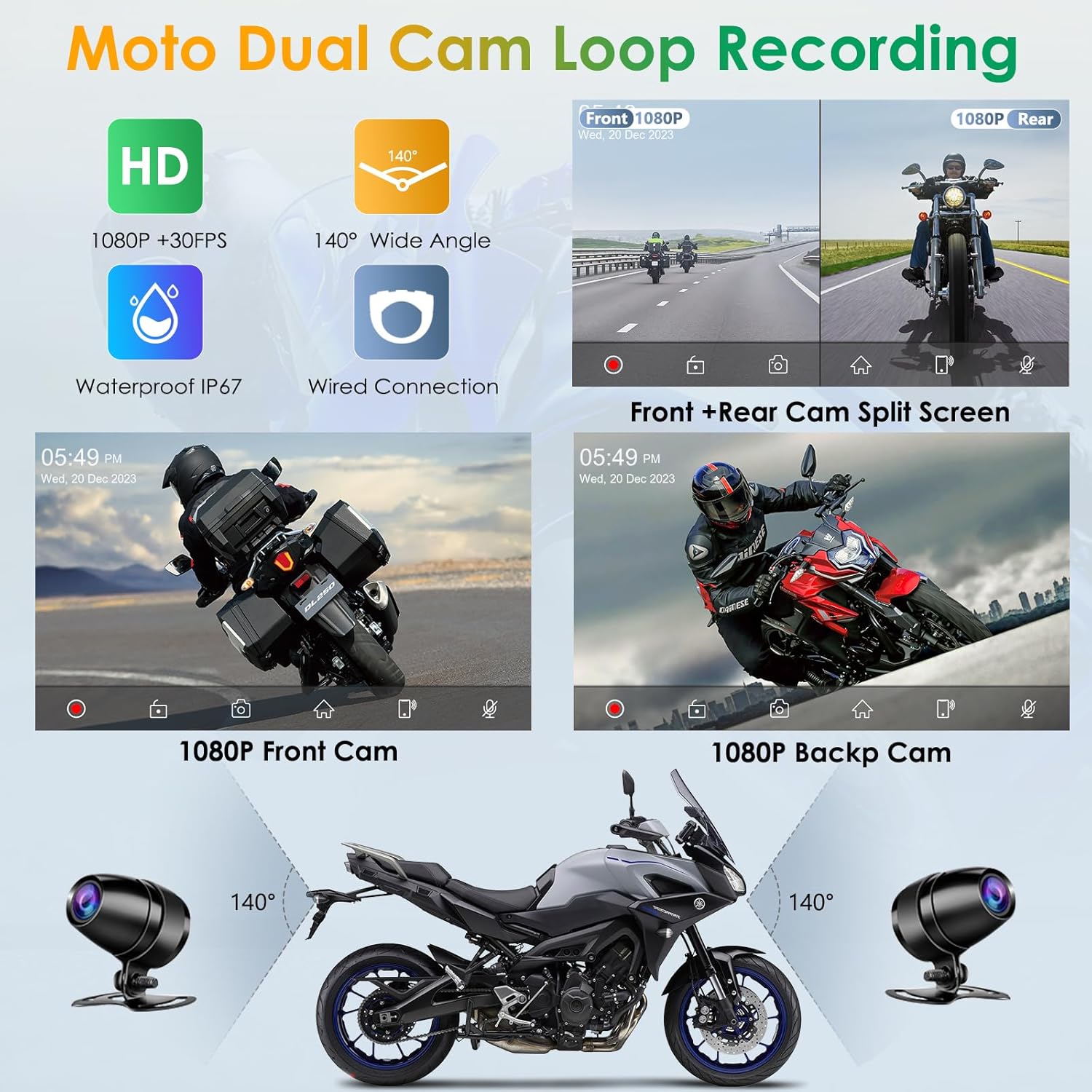 Thumbnail 2 de Carpuride W712D 7-Inch Motorcycle CarPlay Screen with Dual Dash Cam (HD 1080) + Wireless CarPlay/Android Auto
