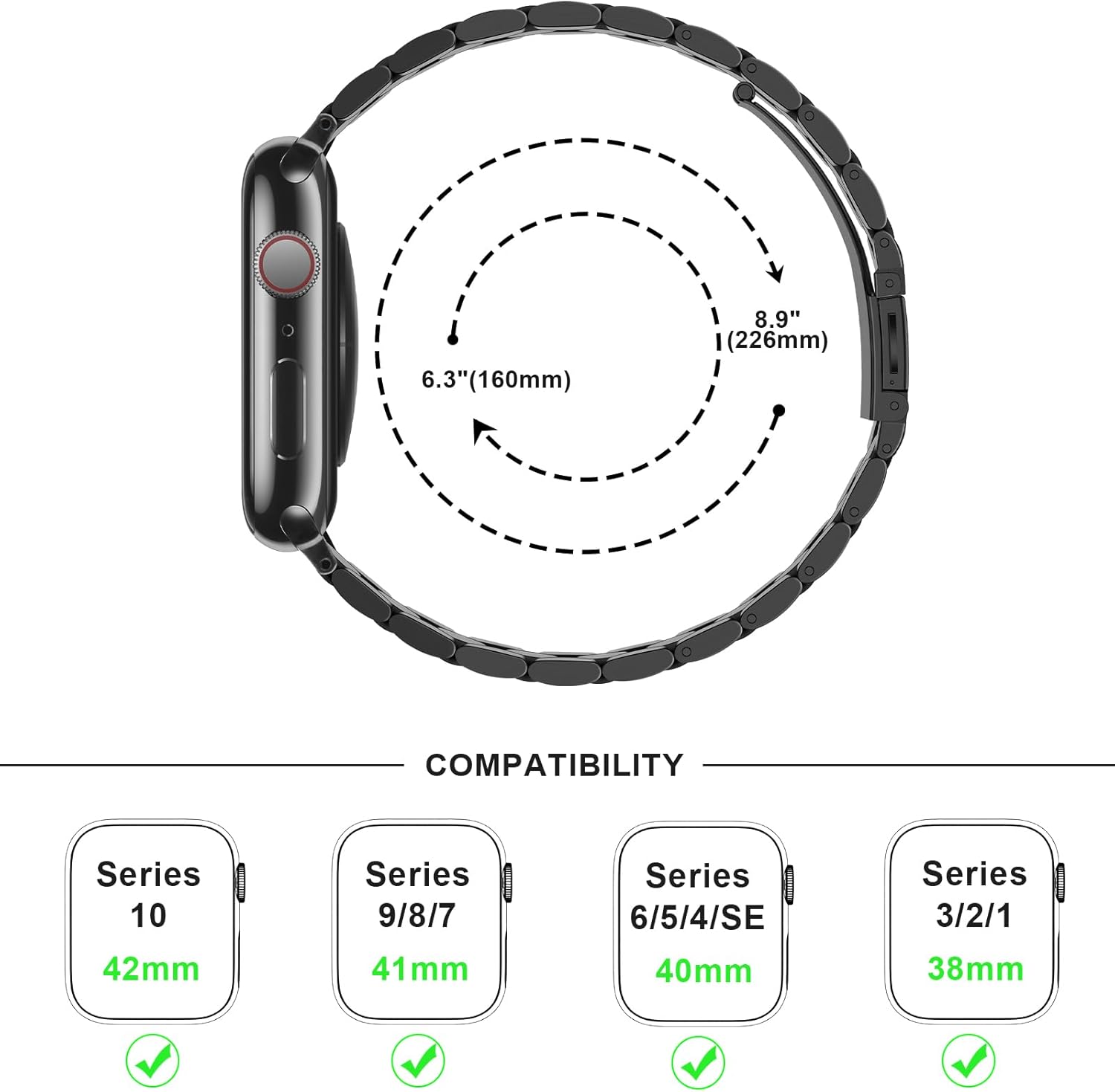 Thumbnail 6 de Anlinser Five-Link Stainless Steel Apple Watch Strap (38–42mm) – Black