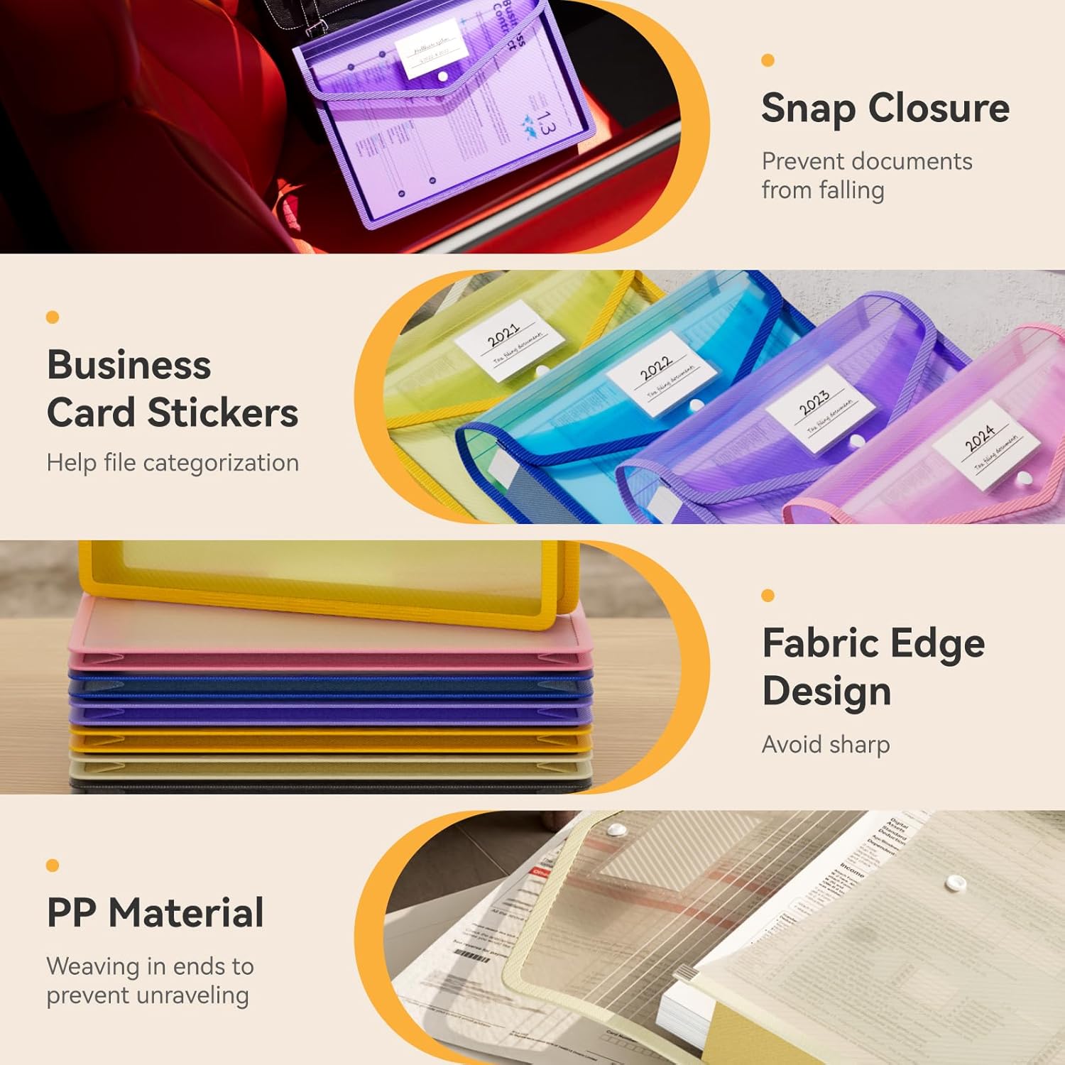 Thumbnail 3 de ABC life A4 Plastic Wallets (6 Pack) with Snap Button, Expanding Poly File Folders & Transparent Pockets