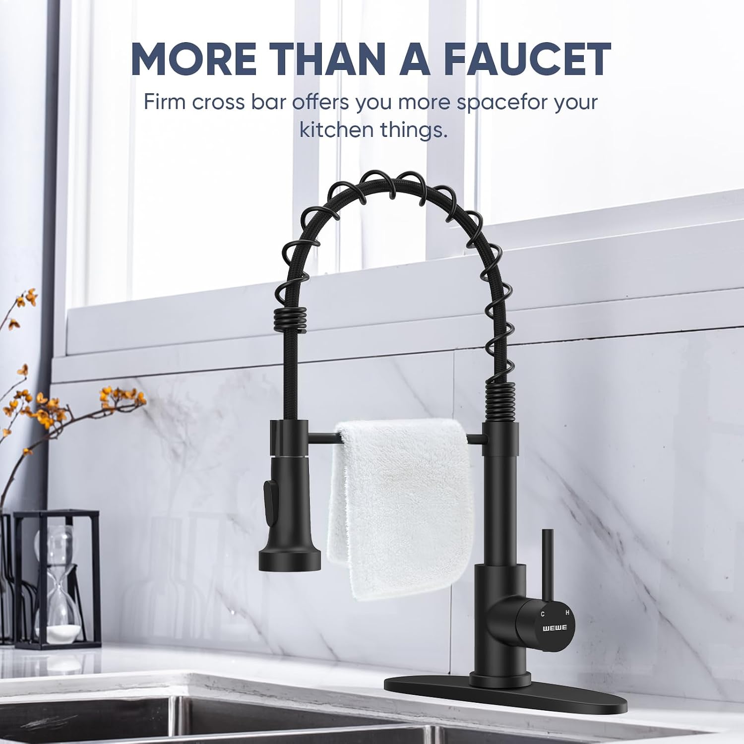 Thumbnail 6 de WEWE A8018-05-02MB Black Kitchen Faucet, Pull-Down Sprayer, 360° Swivel