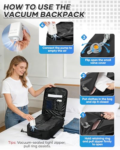 Thumbnail 4 de HPLQQ mochila de viaje con compresión al vacío para cabina de avión (U1-Negro)
