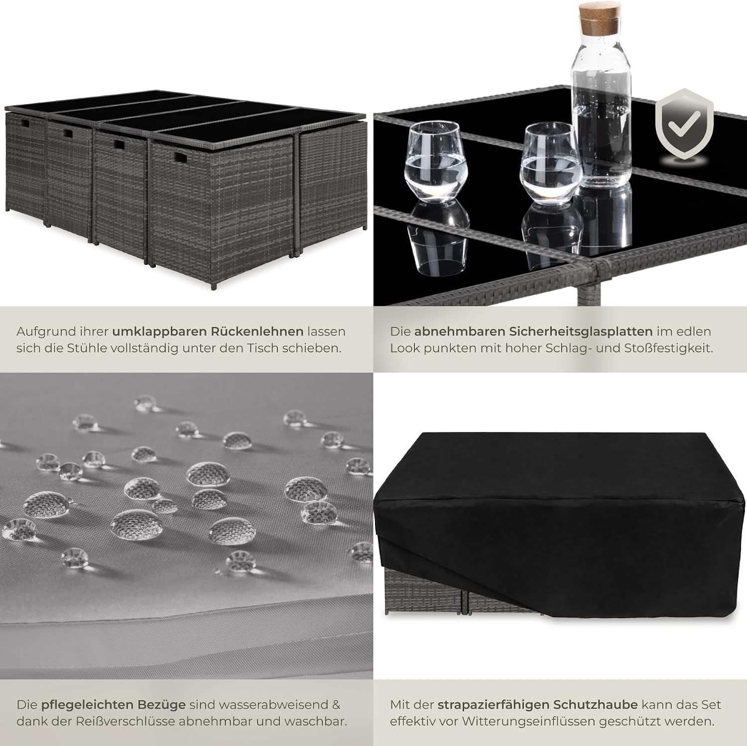 Detalle de tectake Gartenlounge Set mit Polyrattan: 8 Stühle + 4 Hocker + 1 Tisch (8+4+1), grau/hellgrau