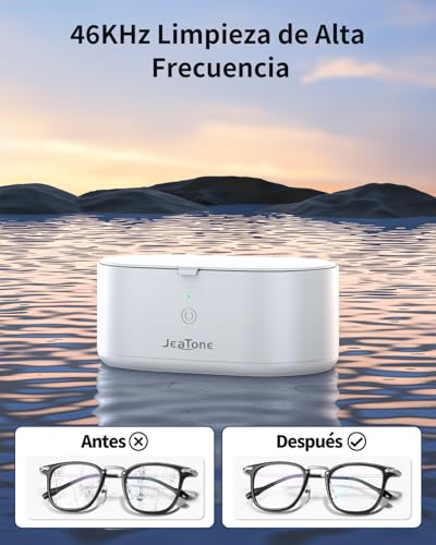 Detalle de JeaTone Limpiador Ultrasónico de 46 kHz, 600 ml: limpieza profunda para gafas, prótesis y joyería