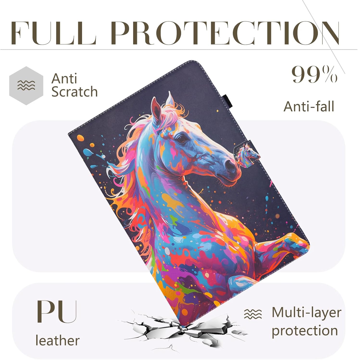 Thumbnail 5 de Bemoloon PU Tab Hülle für Samsung Galaxy Tab A 10.1 (2019) mit Ständer, Magnetverschluss & Kartenfach – farbiges Pferd