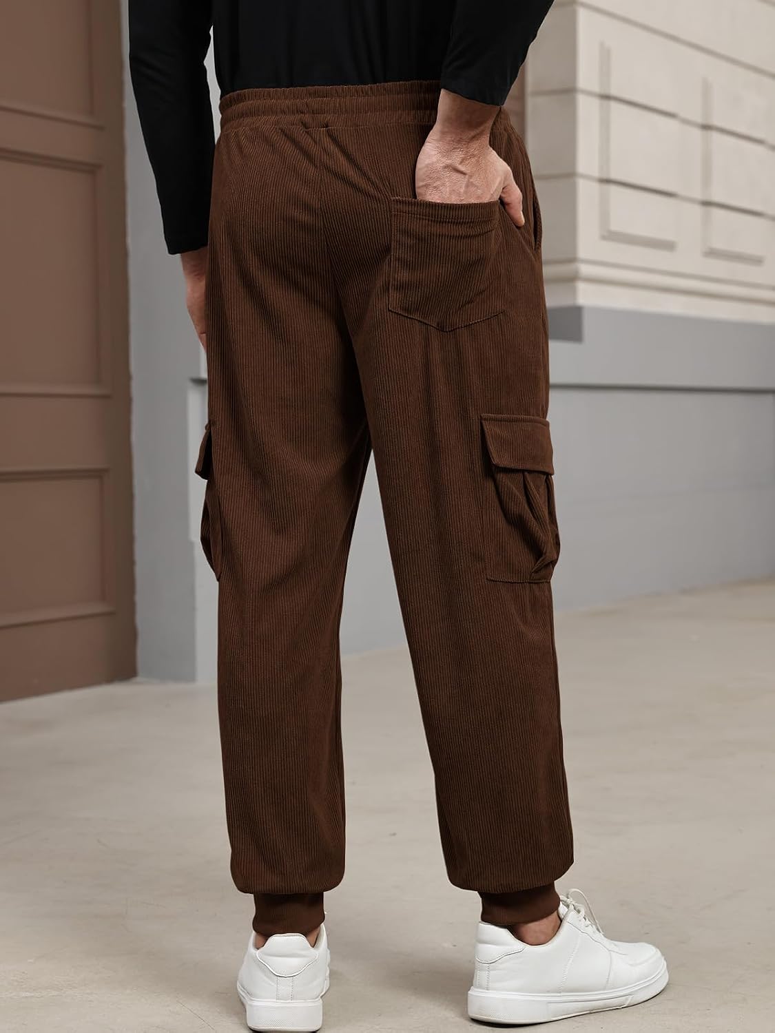 Detalle de Suwangi Homme Pantalon Jogging en Velours Côtelé Sport Cargo Survêtement